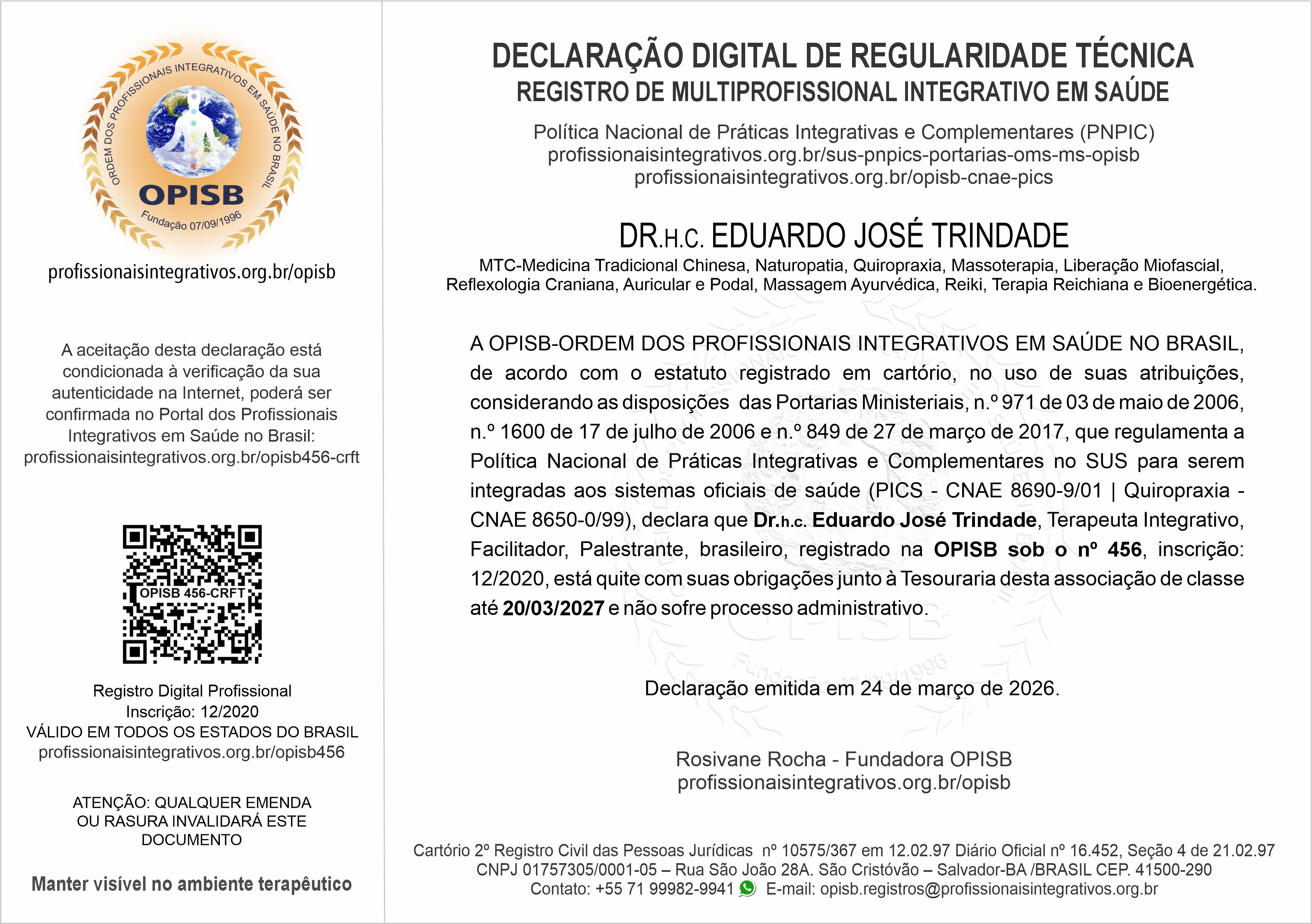 OPISB 456 Dr.h.c. Eduardo José Trindade Declaração Digital de Regularidade Técnica