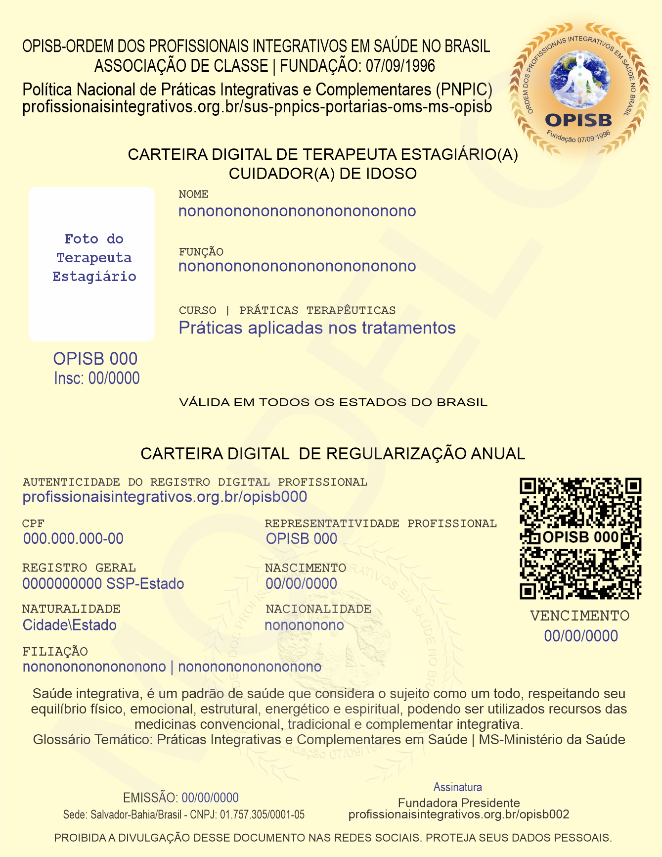OPISB 000 Carteira Digital do Terapeuta Estagiário Cuidador de Idoso