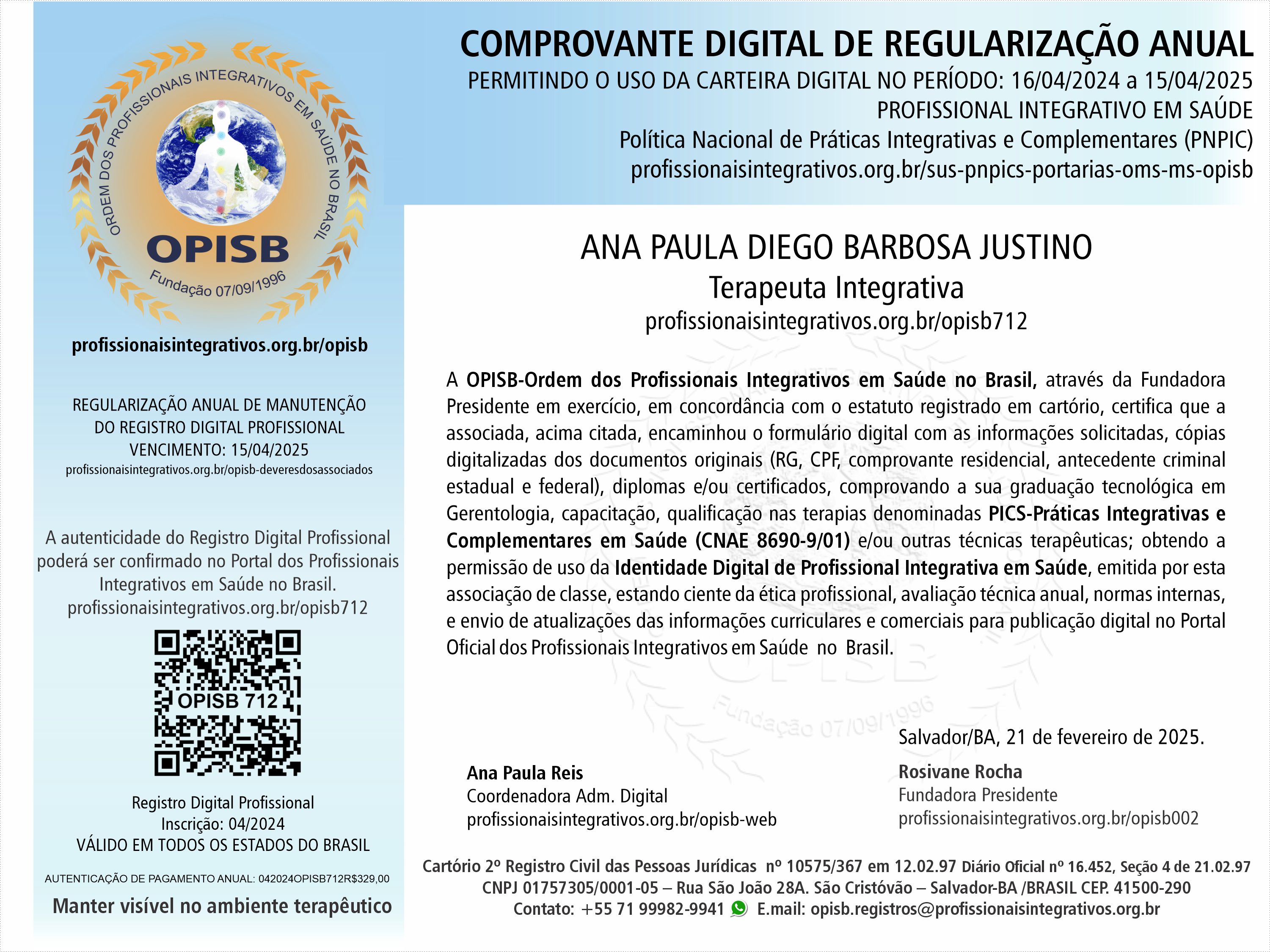 OPISB 712 Comprovante Digital de Regularização Anual