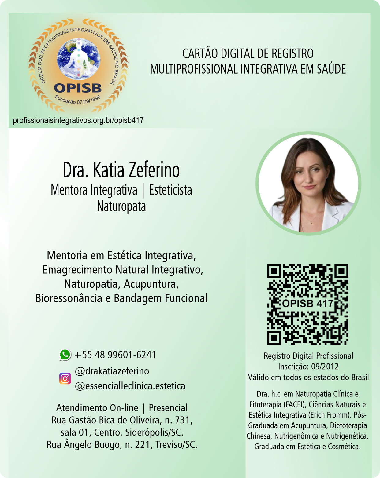 OPISB 417   Dra. Katia Zeferino Cartão Digital de Registro