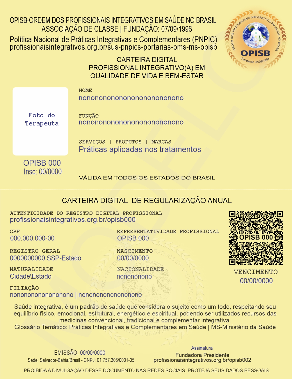 OPISB Carteira Digital de Profissional Integrativo em Qualidade de Vida e Bem-Estar