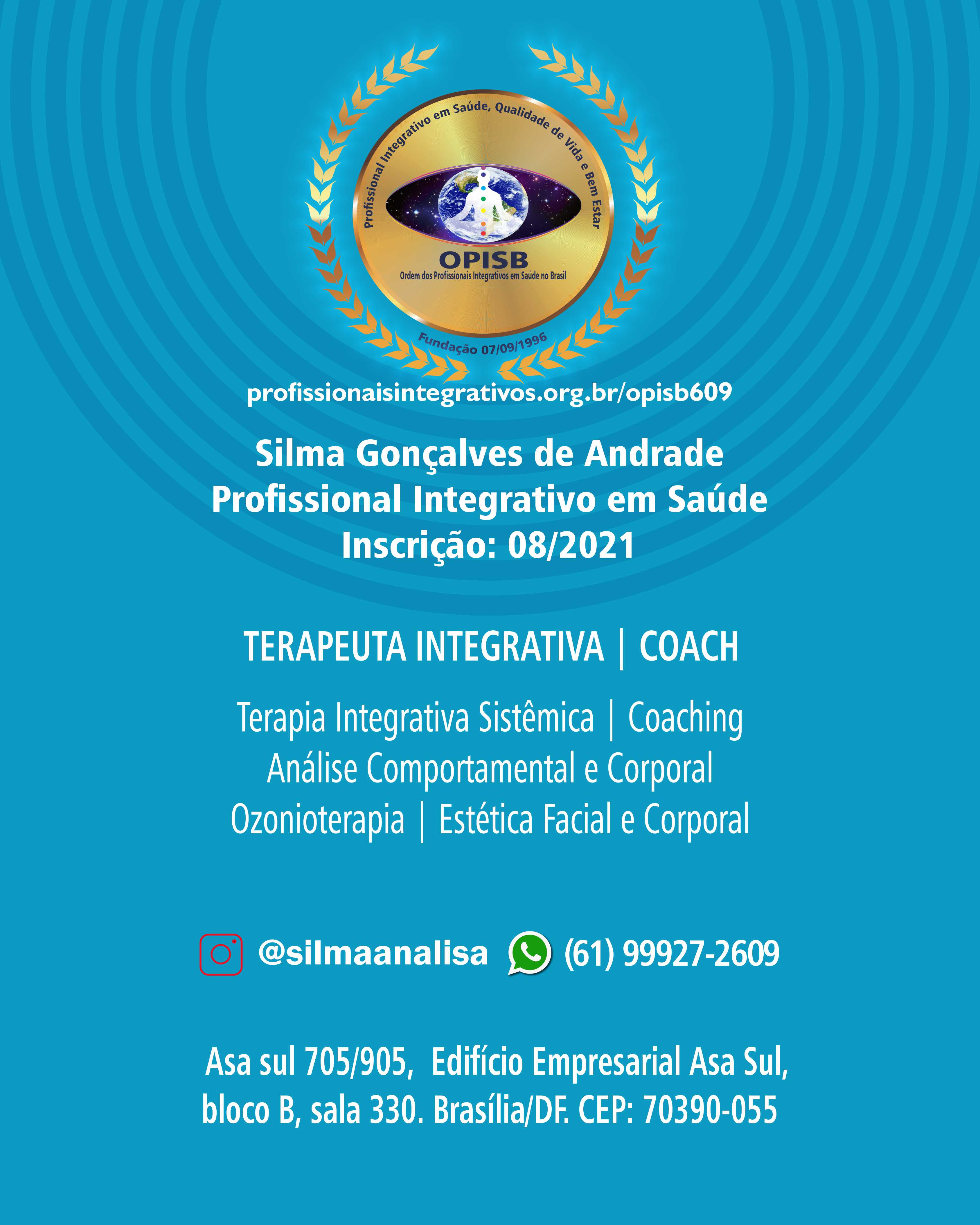 OPISB 609 SILMA GONÇALVES DE ANDRADE CARTÃO DE DIVULGAÇÃO PROFISSIONAL INTEGRATIVO EM SAÚDE verso