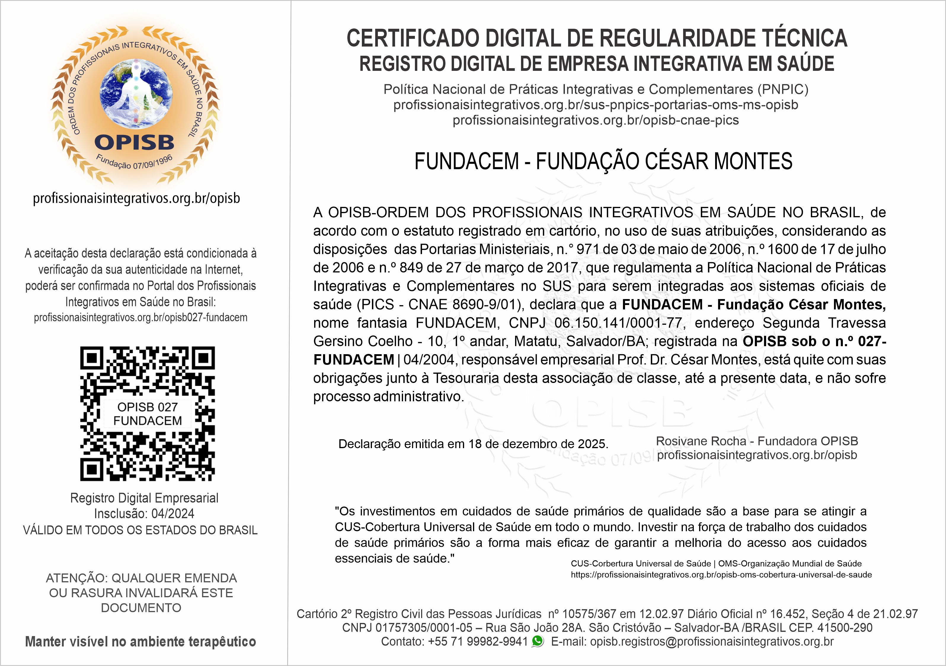 OPISB 027-FUNDACEM Certificado Digital de Regularidade Técnica