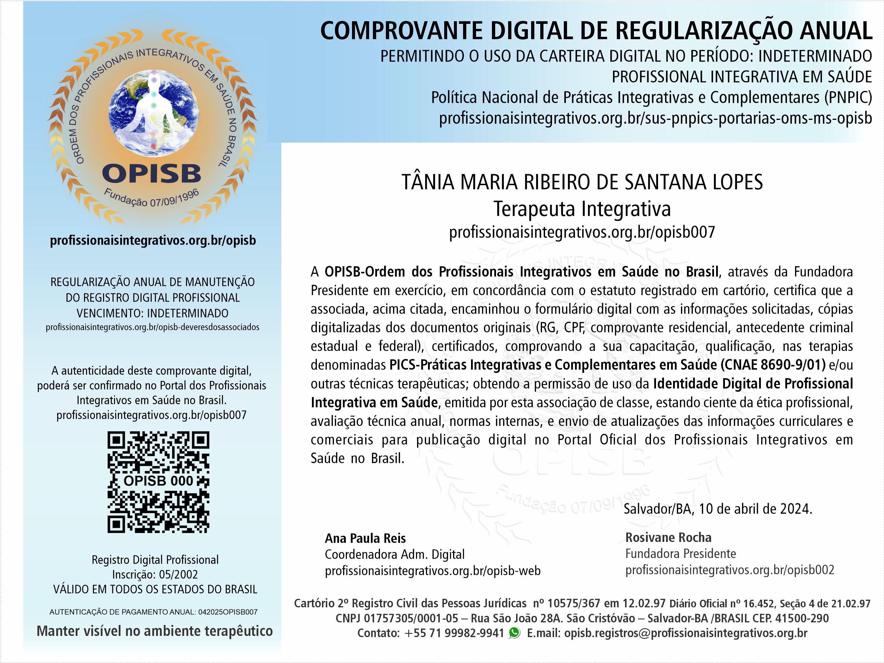 OPISB 007 Comprovante Digital de Regularização Anual