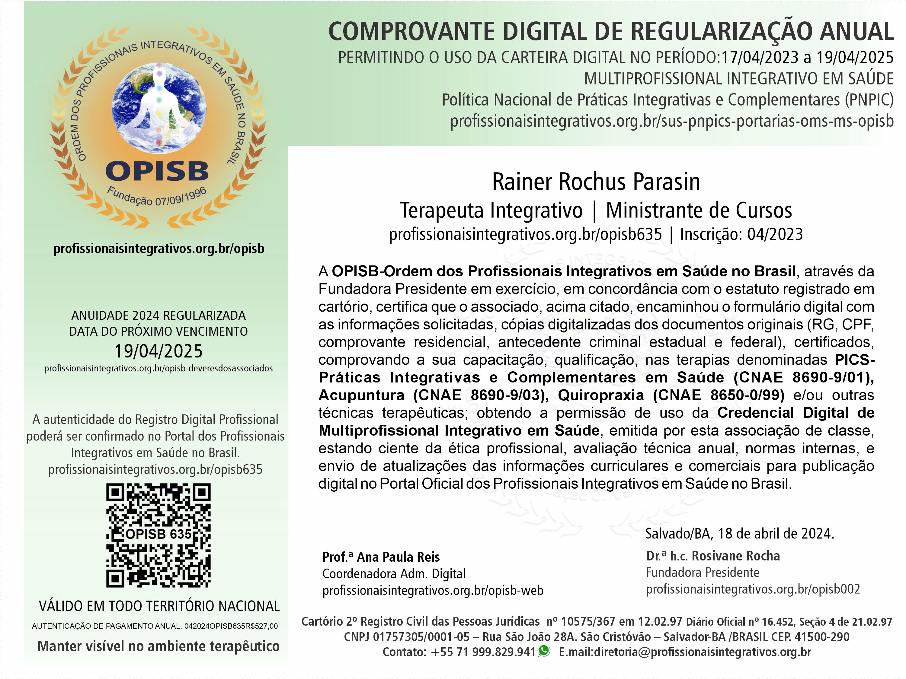 OPISB 635 Comprovante Digital de Regularização Anual