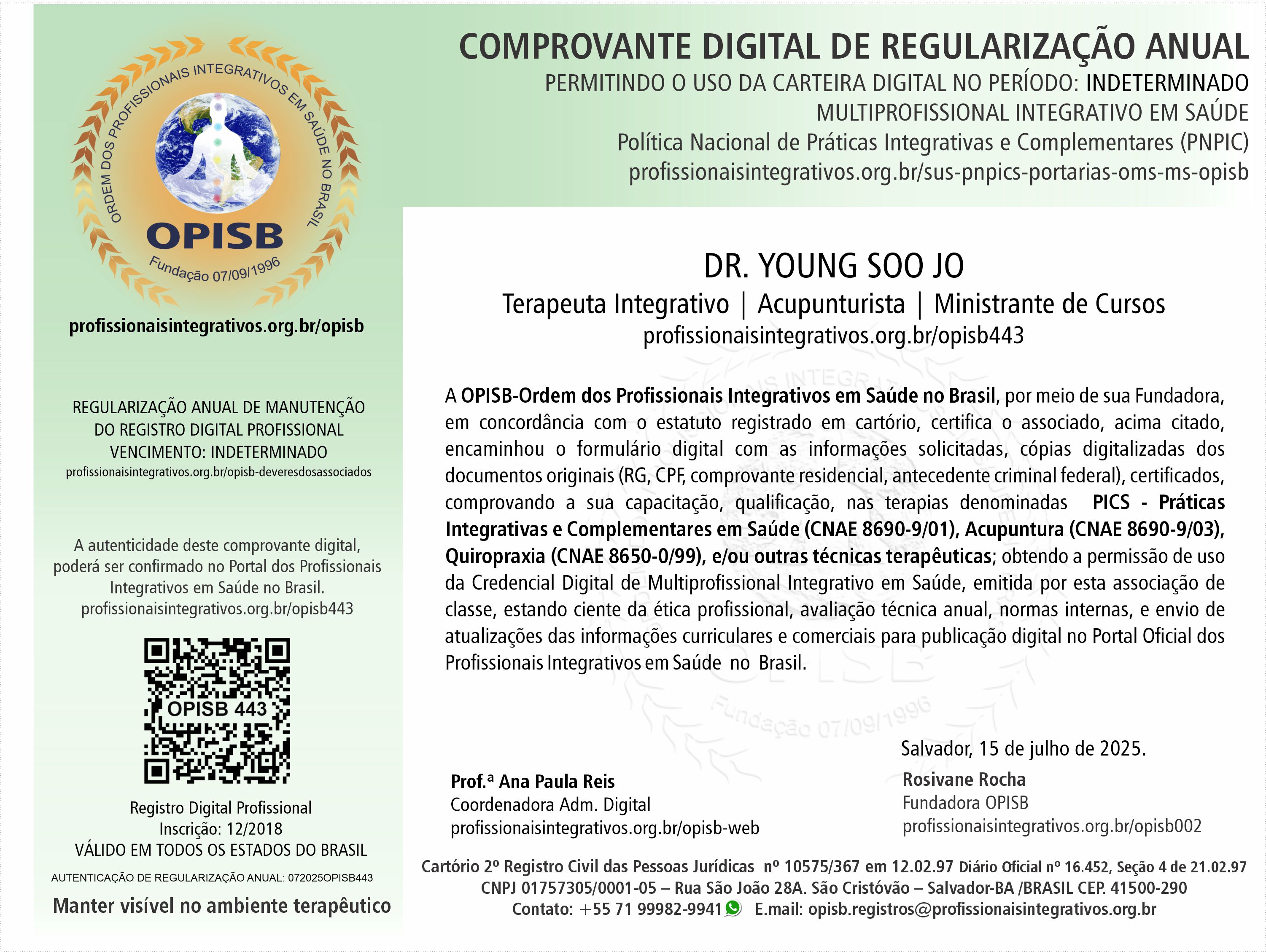 OPISB 443 Comprovante Digital de Regularização Anual