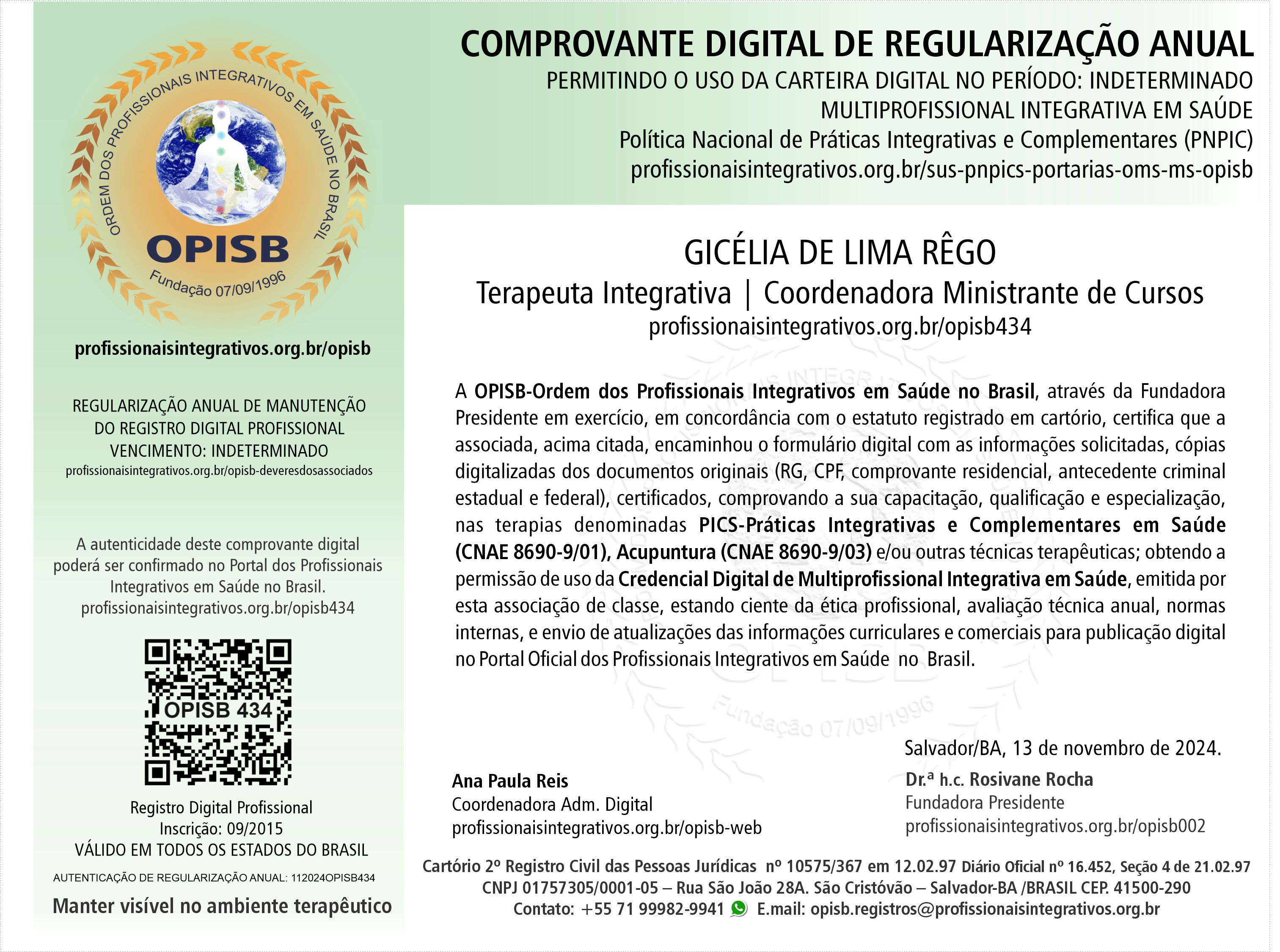 OPISB 434  Prof.ª Gicélia Rêgo Comprovante Digital de Regularização Anual