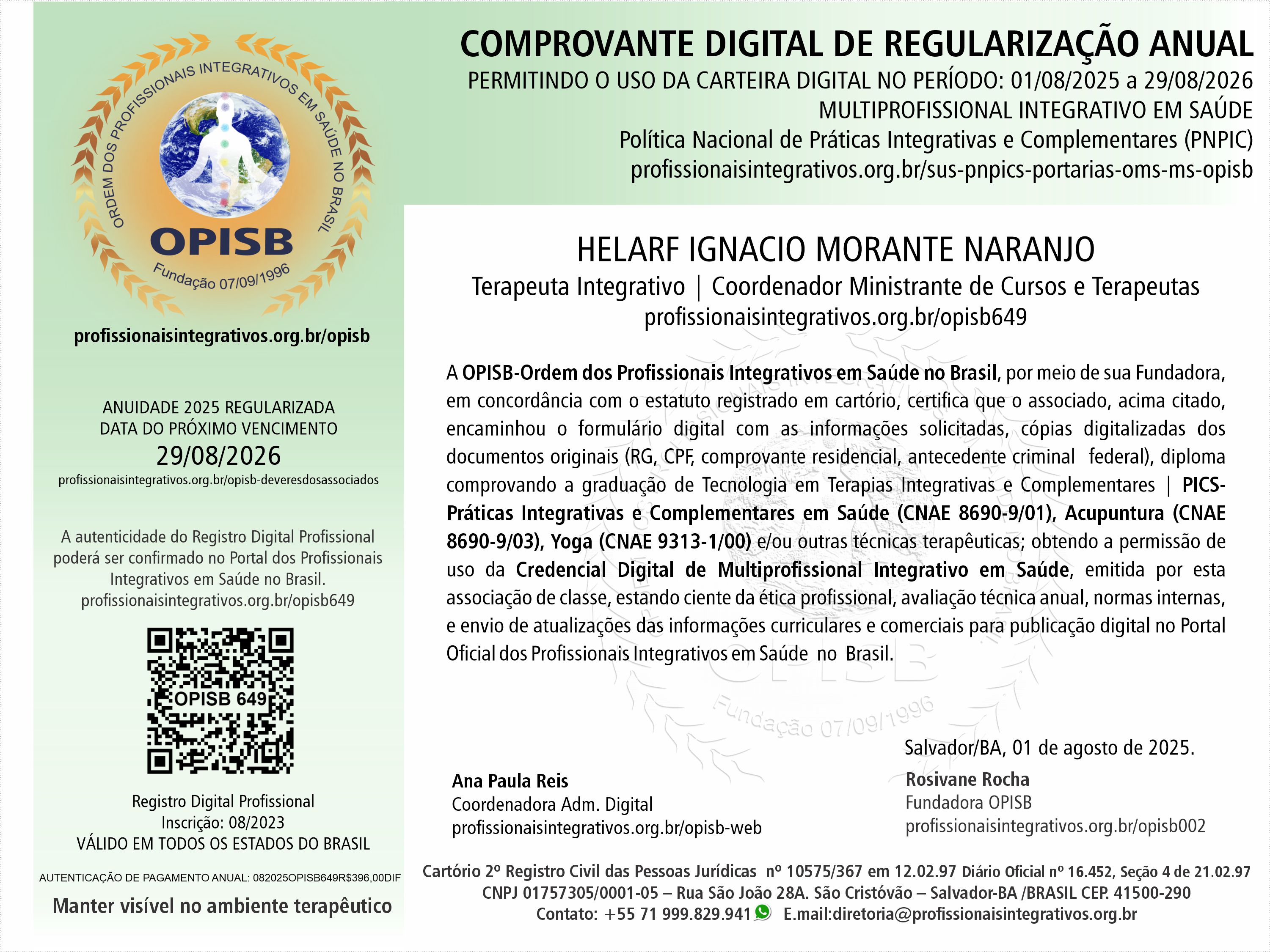 OPISB 649 Ignacio Morante Comprovante Digital de Regularização Anual