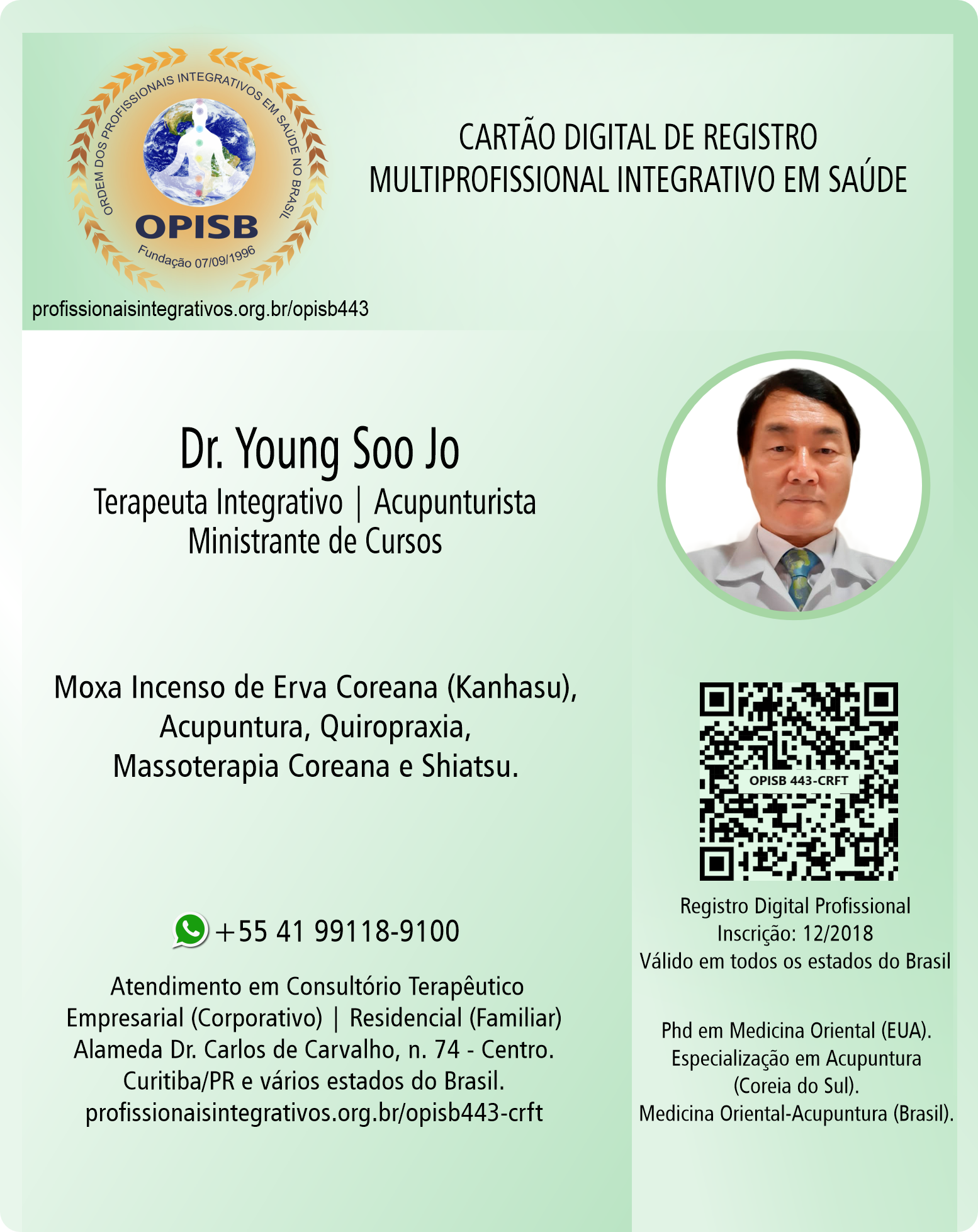 OPISB 443 Dr. Young Soo Jo | Multiprofissional integrativo em Saúde - Terapeuta Integrativo - Bom Retiro - São Paulo