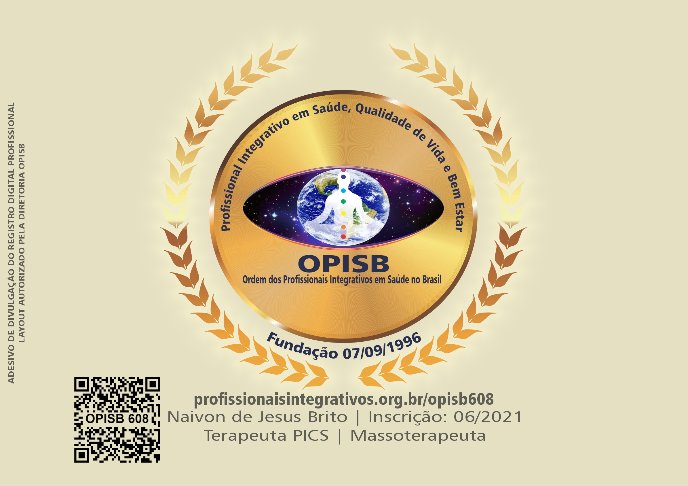 OPISB 608 NAIVON DE JESUS BRITO TERAPEUTA PICS MASSOTERAPEUTA  ADESIVO DE DIVULGAÇÃO