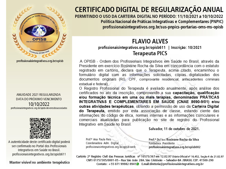 OPISB 611 FLAVIO ALVES CERTIFICAÇÃO DIGITAL DE REGULARIZAÇÃO ANUAL OUT_2021 a OUT_2022