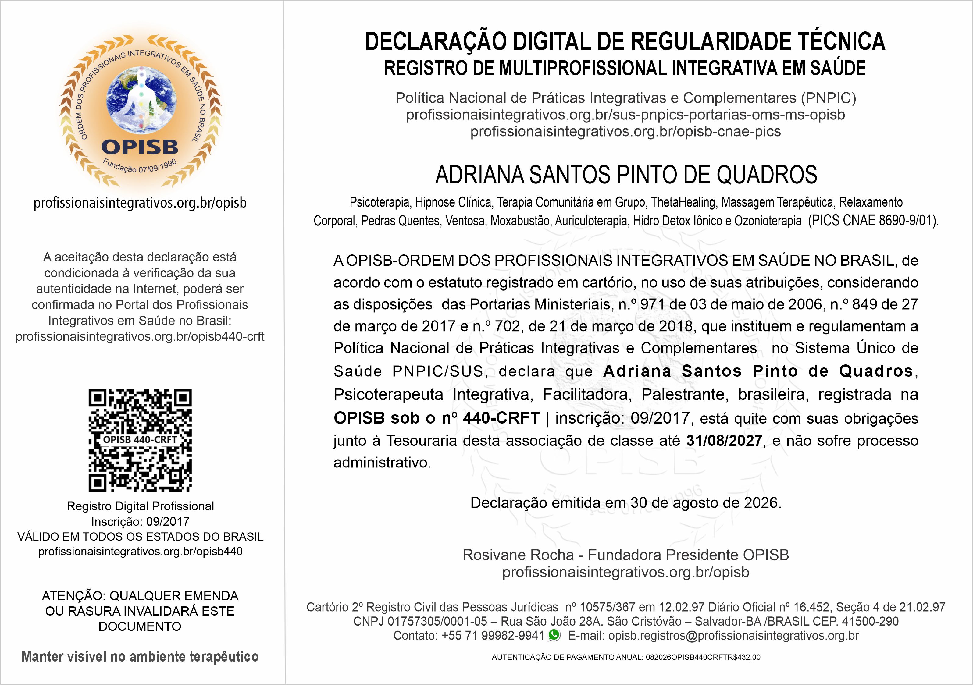 OPISB 440-CRFT Declaração Digital de Regularidade Técnica