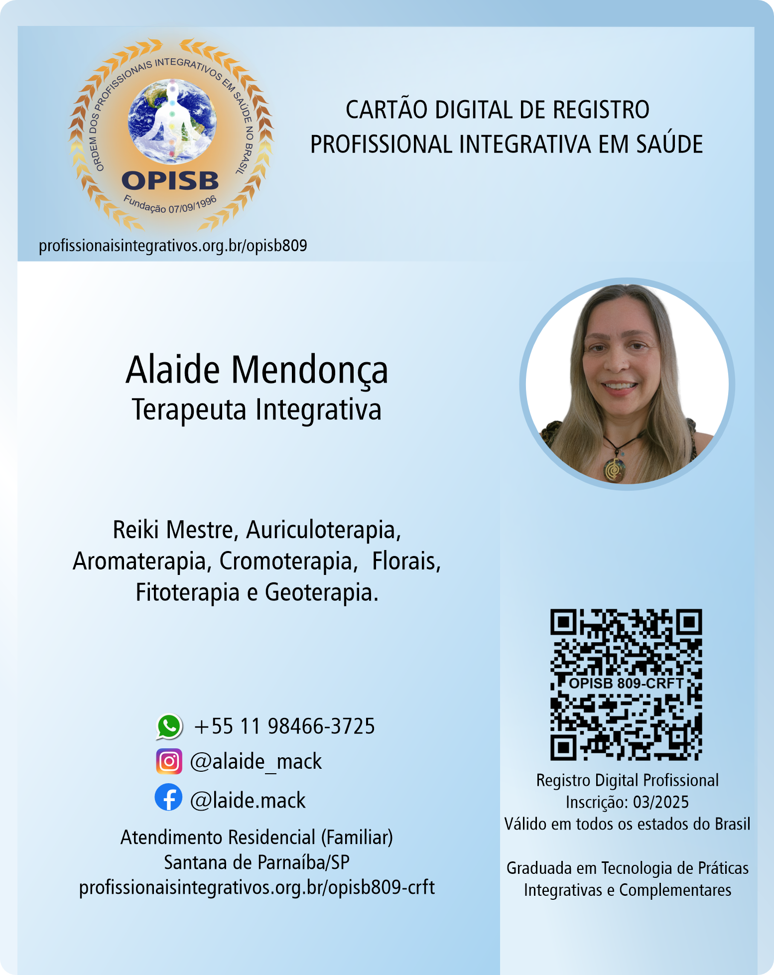 OPISB 809 Alaide Mendonça Cartão Digital de Registro