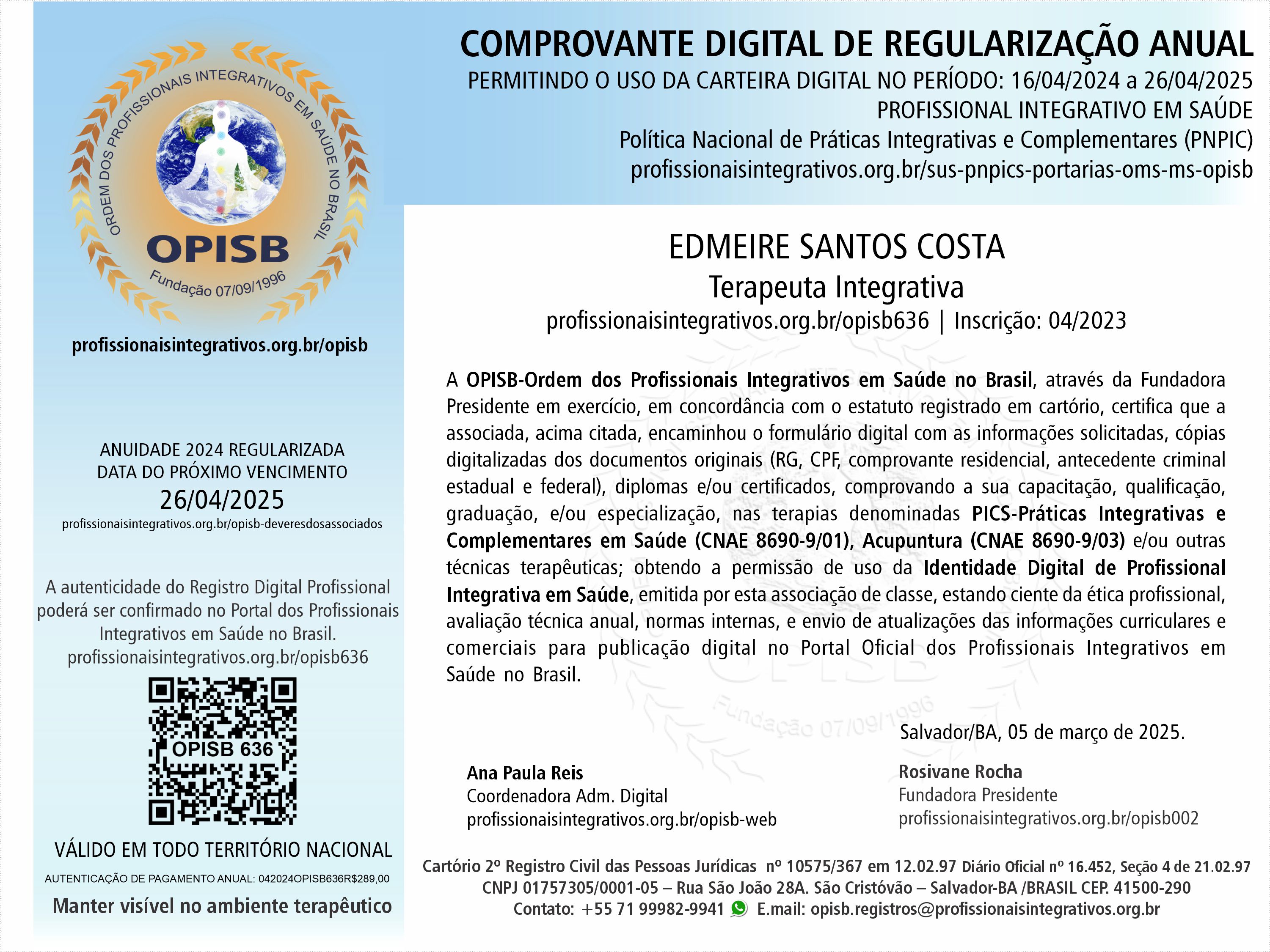 OPISB 636 Comprovante Digital de Regularização Anual