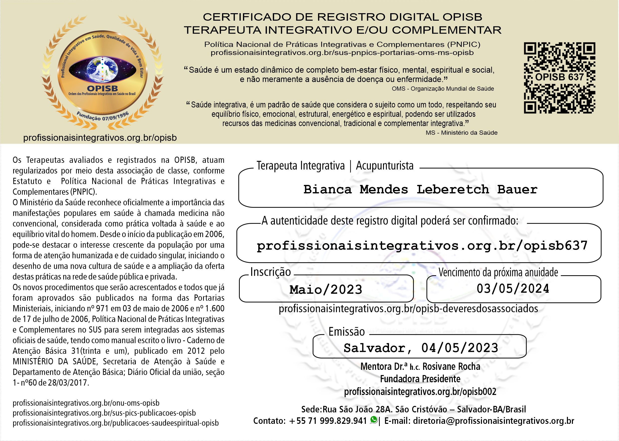 OPISB 637 Bianca Leberecht | Terapeuta Integrativa Acupunturista