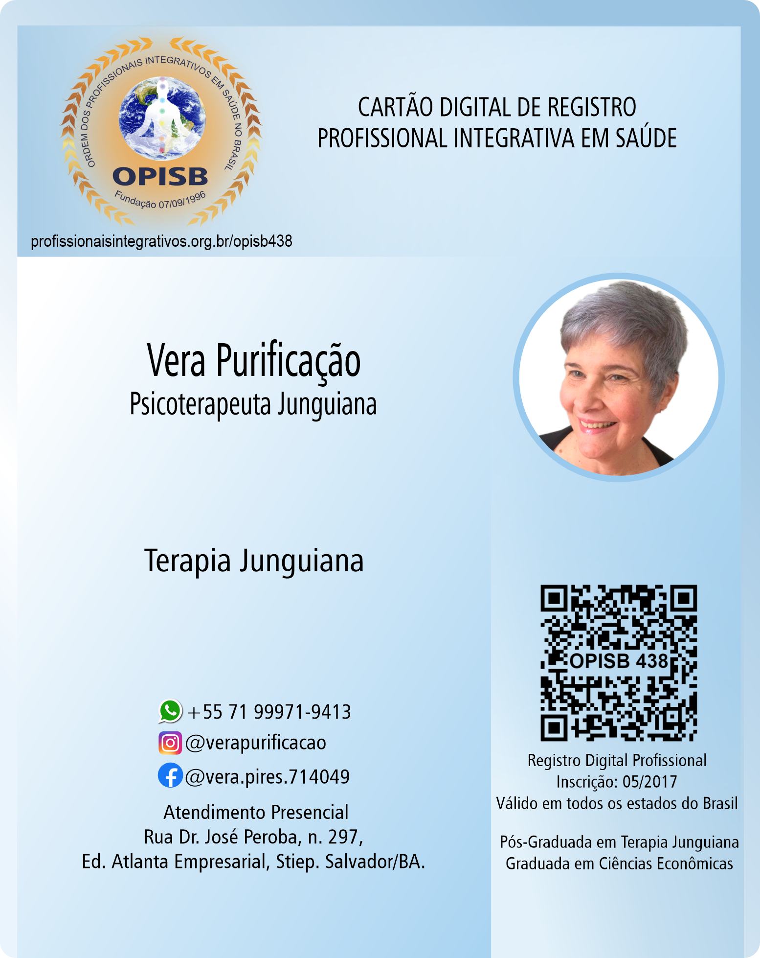OPISB 438 Vera Purificação | Psicoterapeuta Junguiana | Salvador - Bahia | instagram @verapurificacao | Registro de Terapeuta 