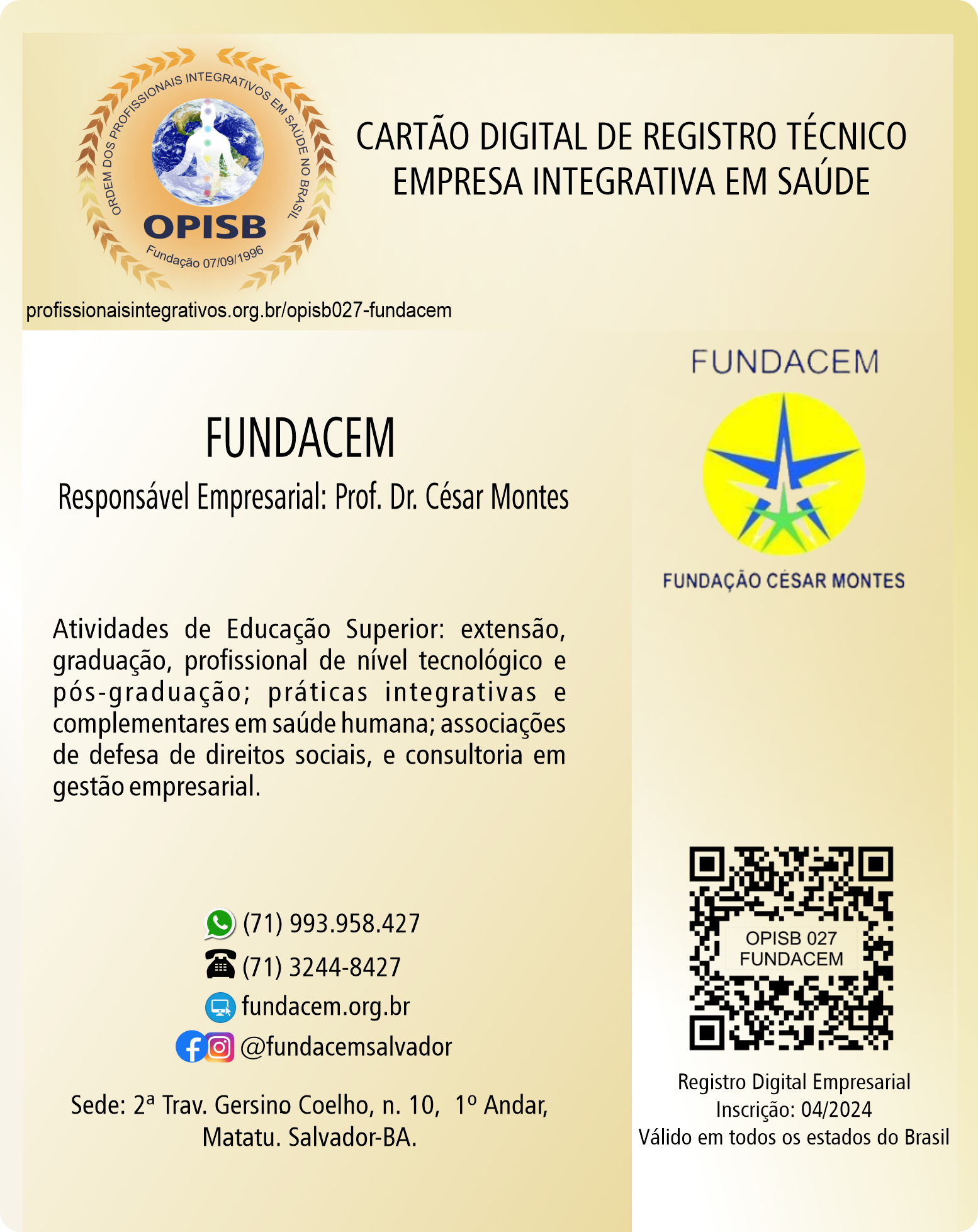 OPISB 027-FUNDACEM Cartão Digital de Registro Empresarial