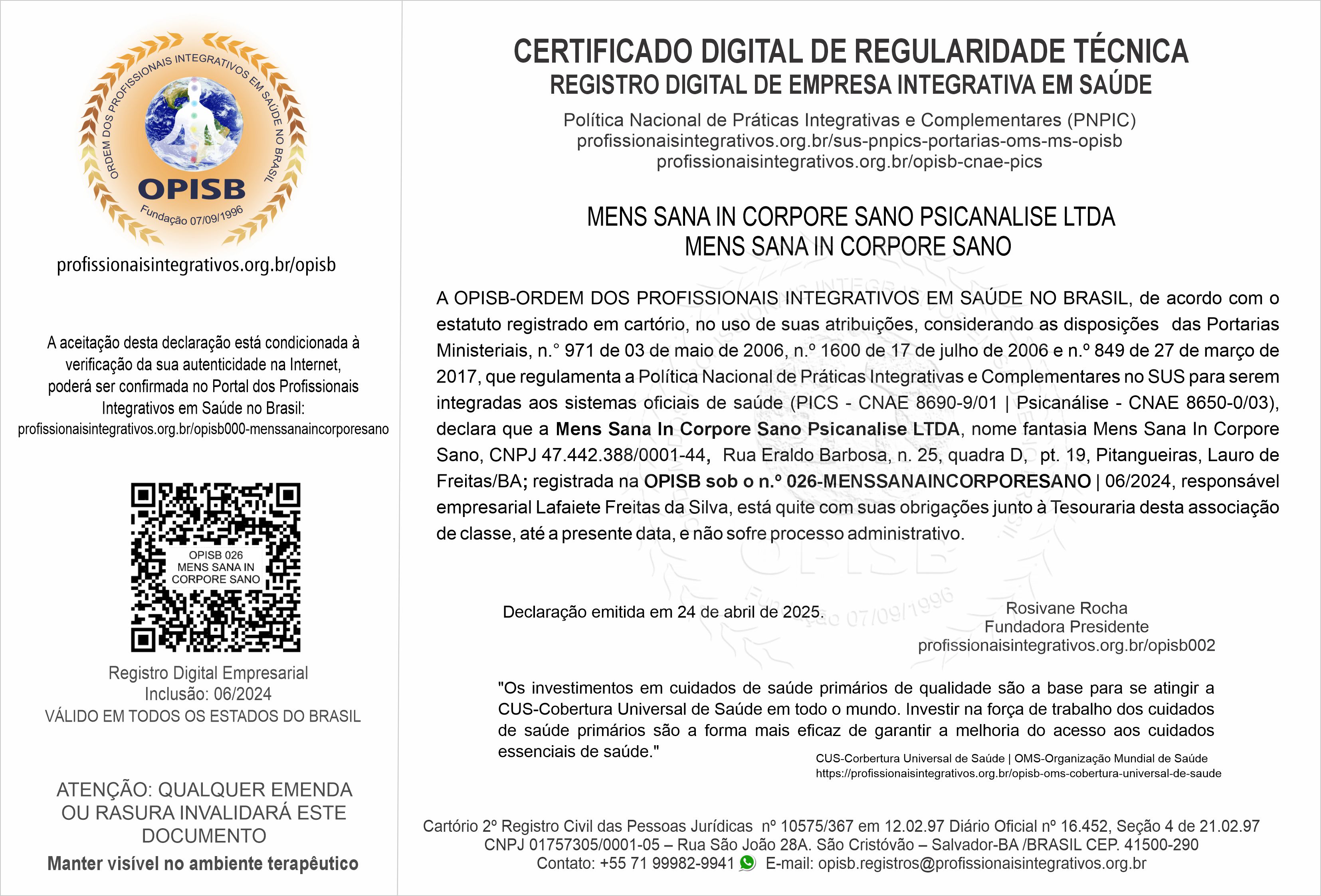 OPISB 026-MENS SANA IN CORPORE SANO Certificado Digital