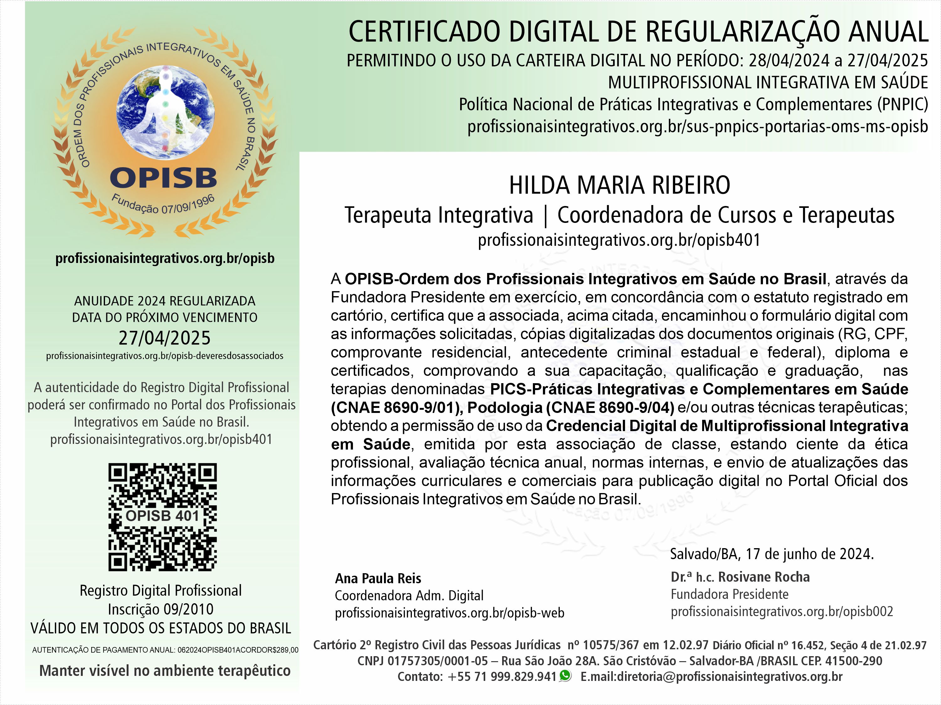 OPISB 401 Comprovante Digital de Regularização Anual
