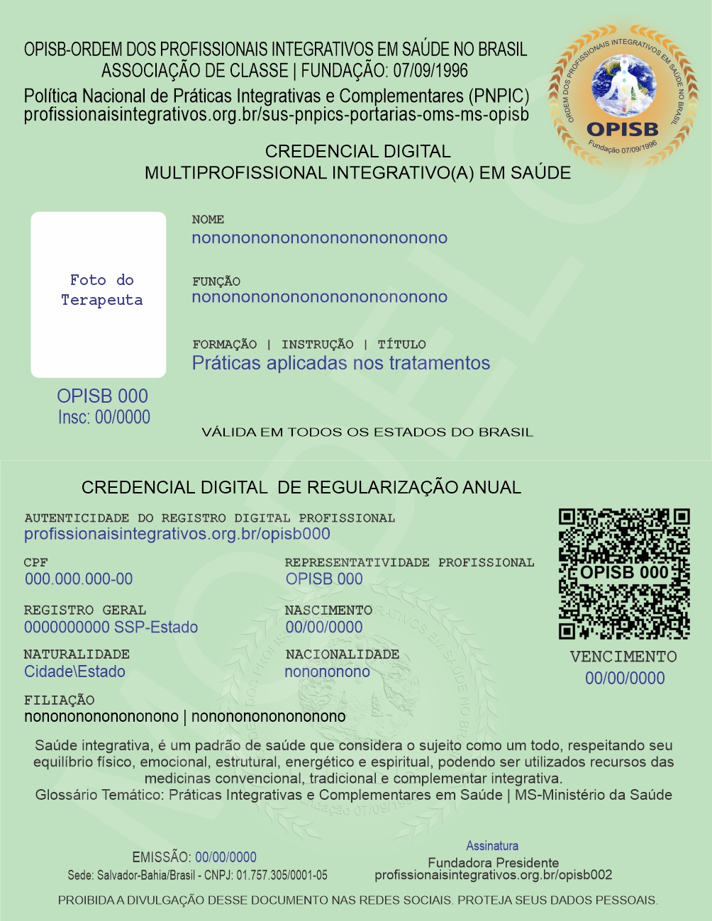 OPISB Credencial Digital do Multiprofissional Integrativo em Saúde.