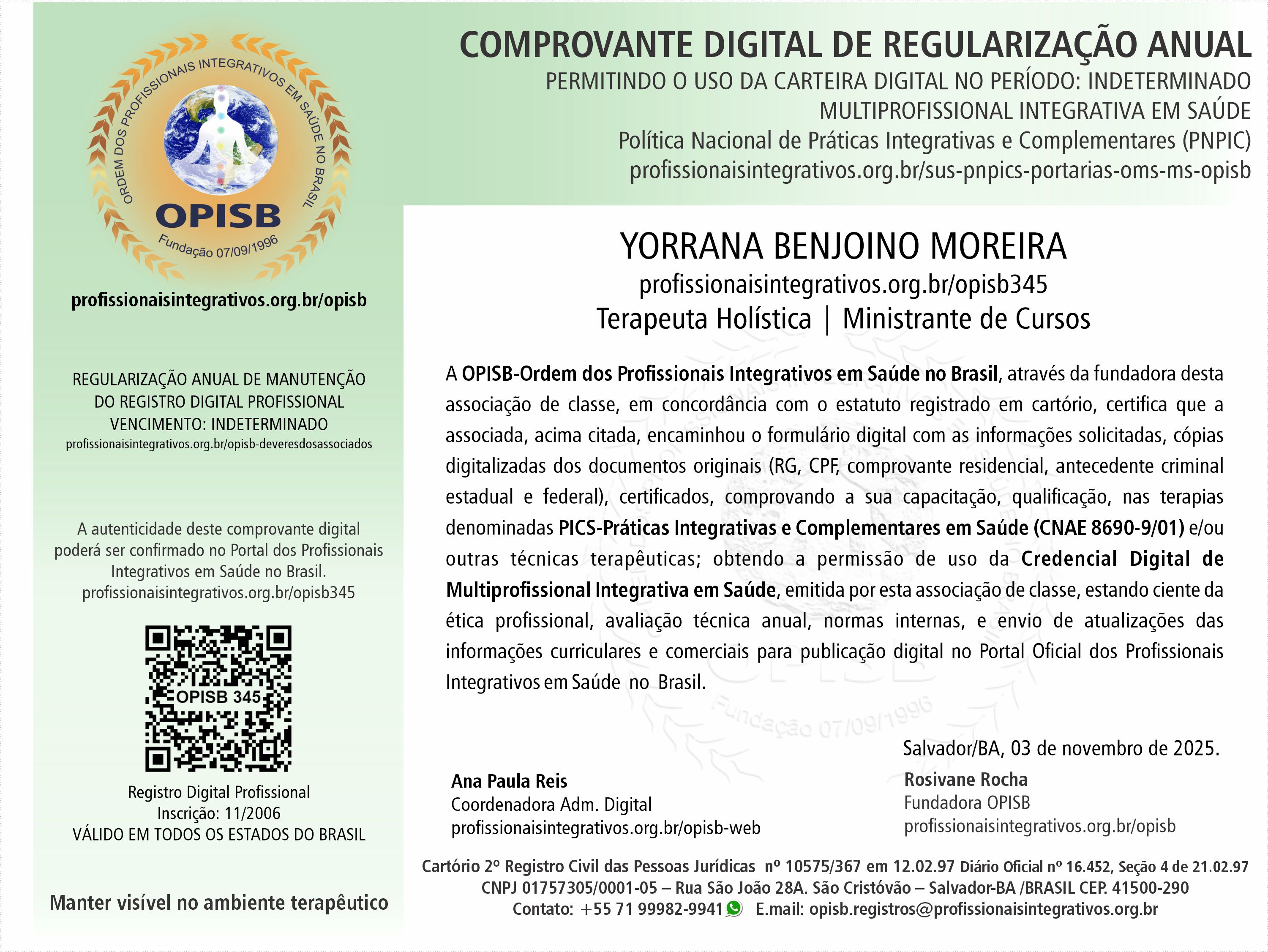 OPISB 345 Yorrana Benjoino Comprovante Digital de Regularização Anual