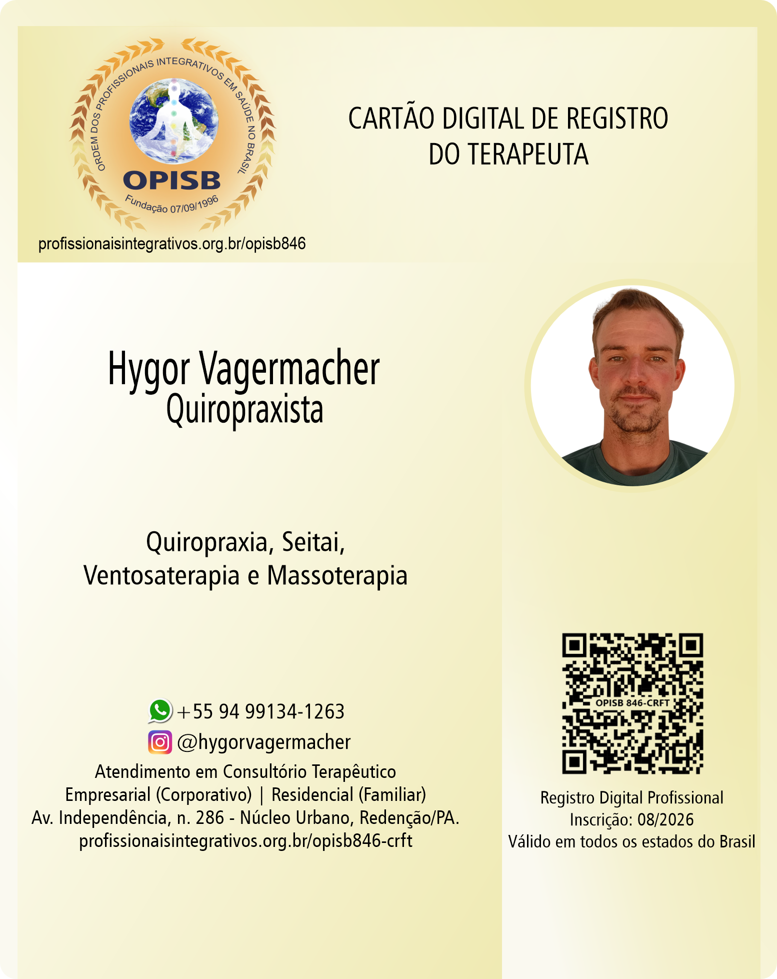 OPISB 846-CRFT Cartão Digital de Registro