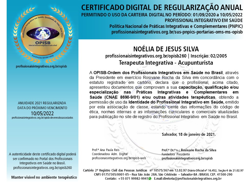 OPISB 260 CERTIFICADO ANUAL  NOÉLIA DE JESUS SILVA  SET_2020 a MAI_2022