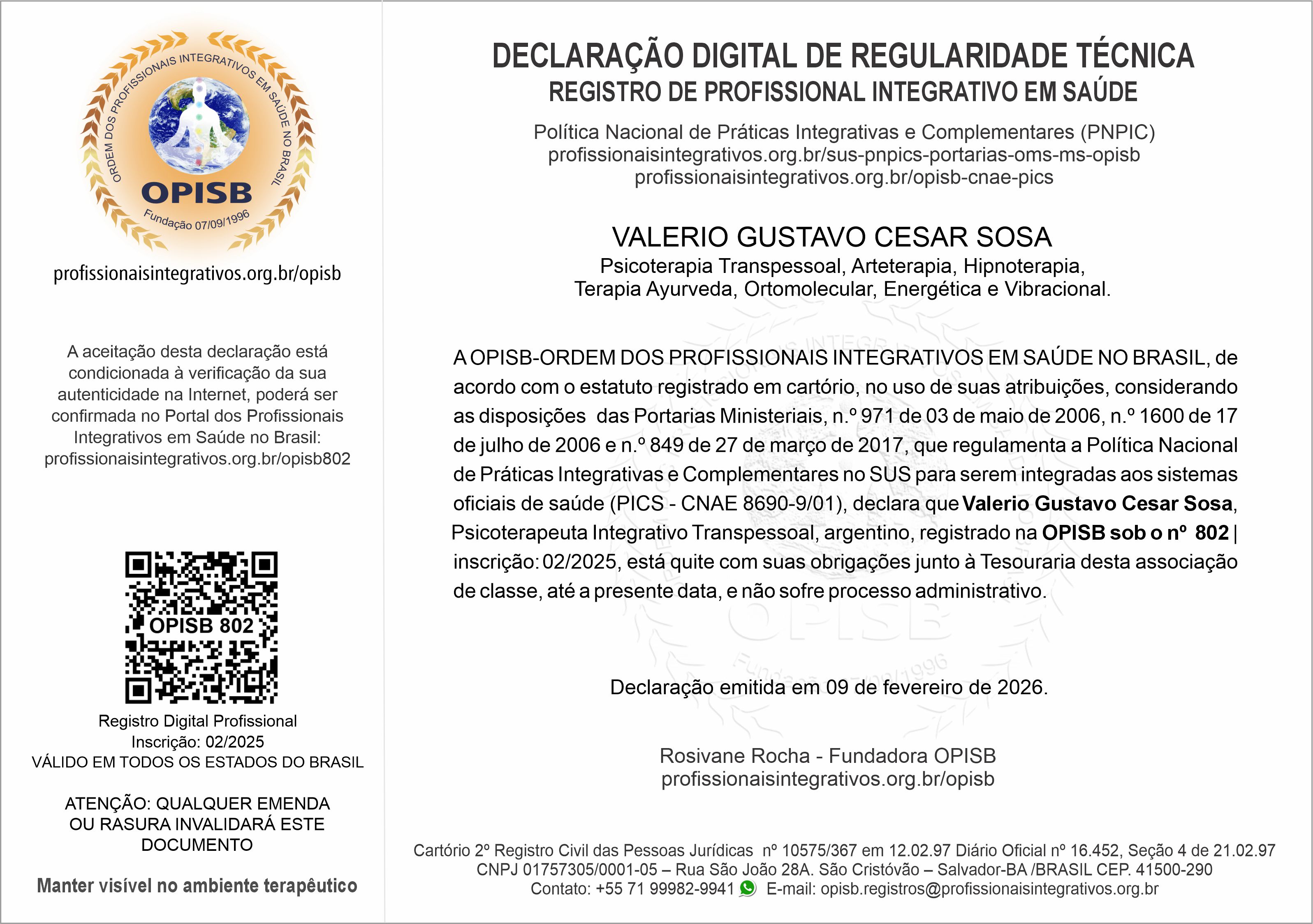 OPISB 802 Valerio Gustavo Cesar Sosa   Declaração Digital de Regularidade Técnica