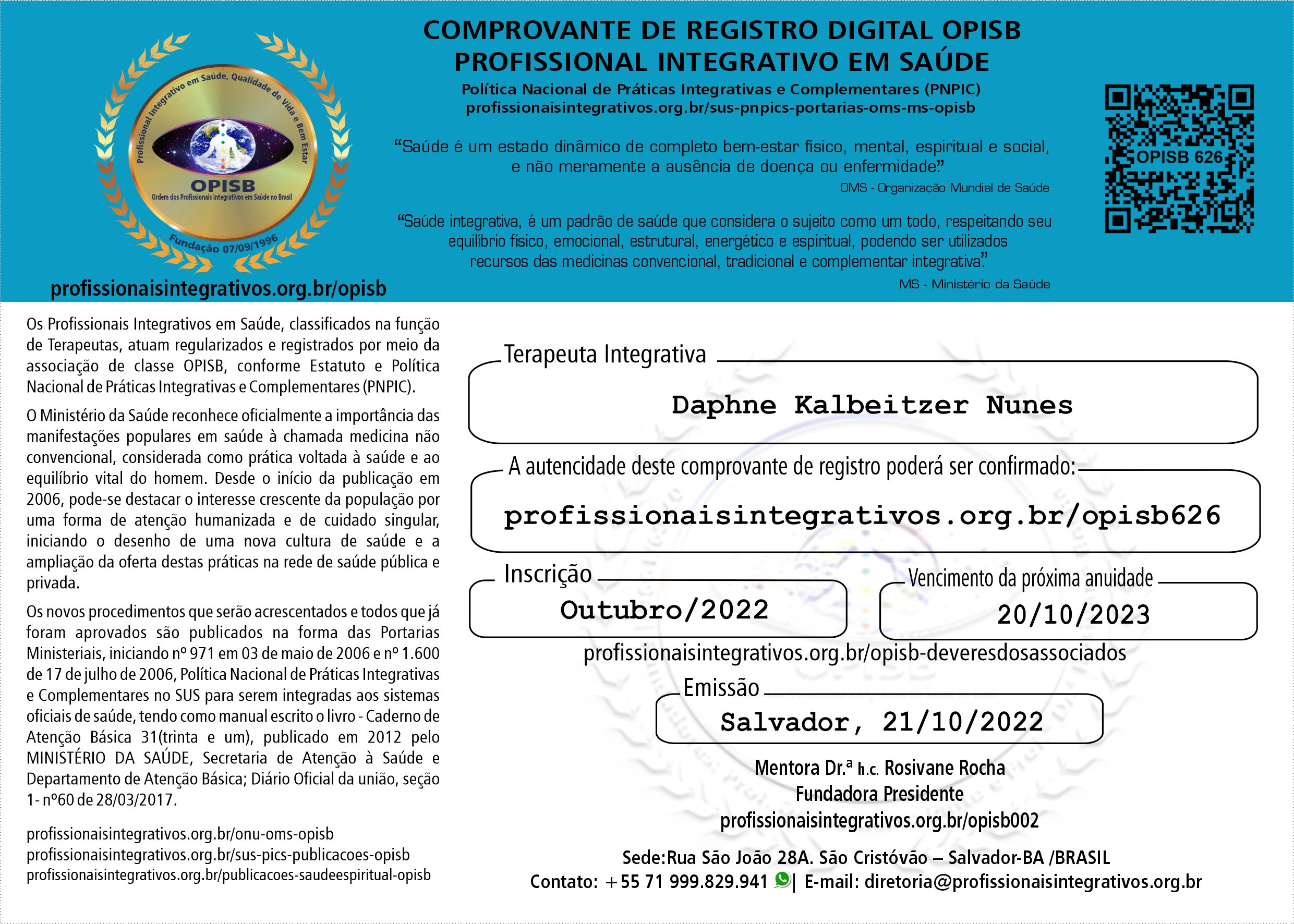 OPISB 626 Daphne Kalbeitzer Terapeuta Integrativa 