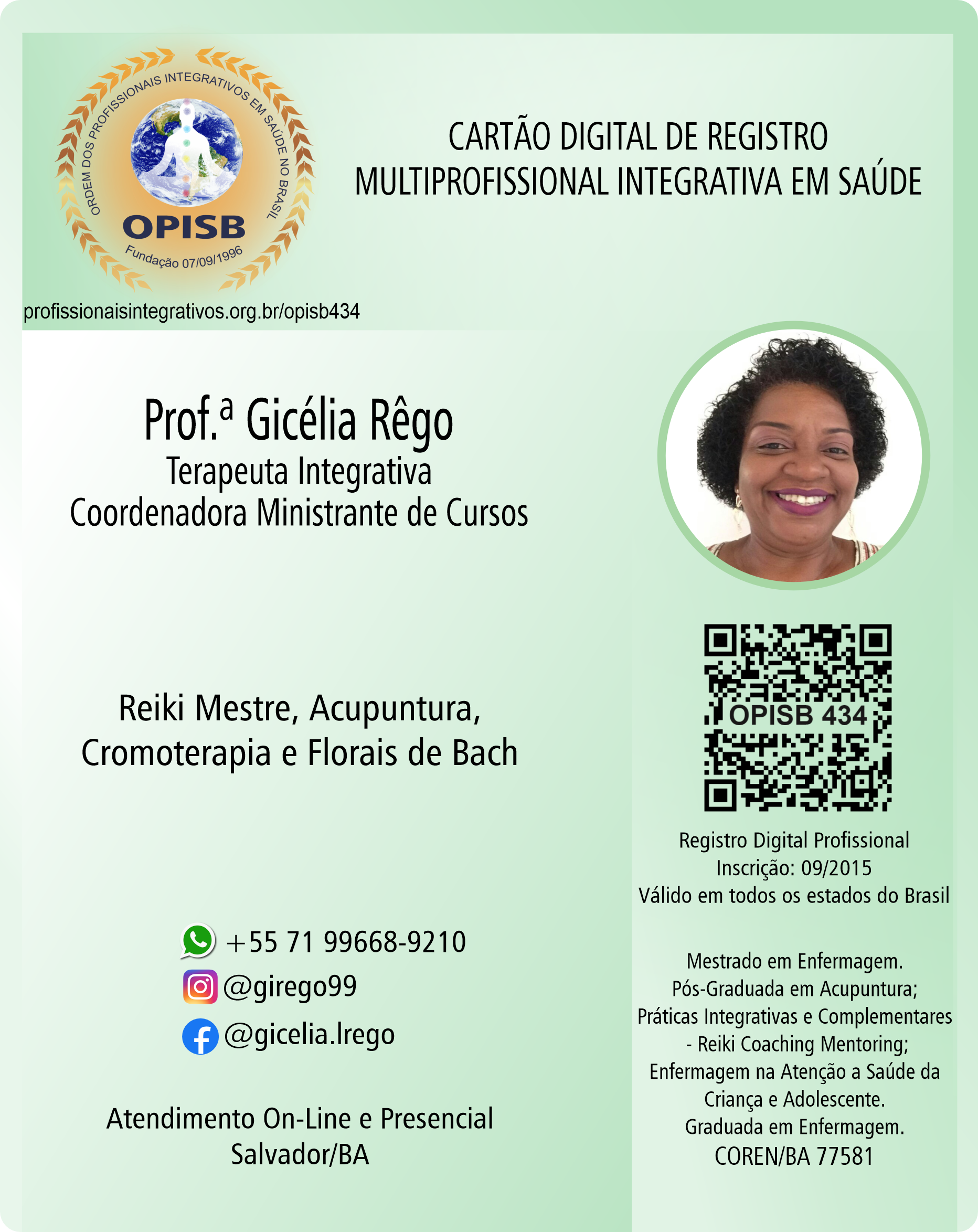 OPISB 434 Prof.ª Gicélia Rêgo - Multiprofissional Integrativa em Saúde