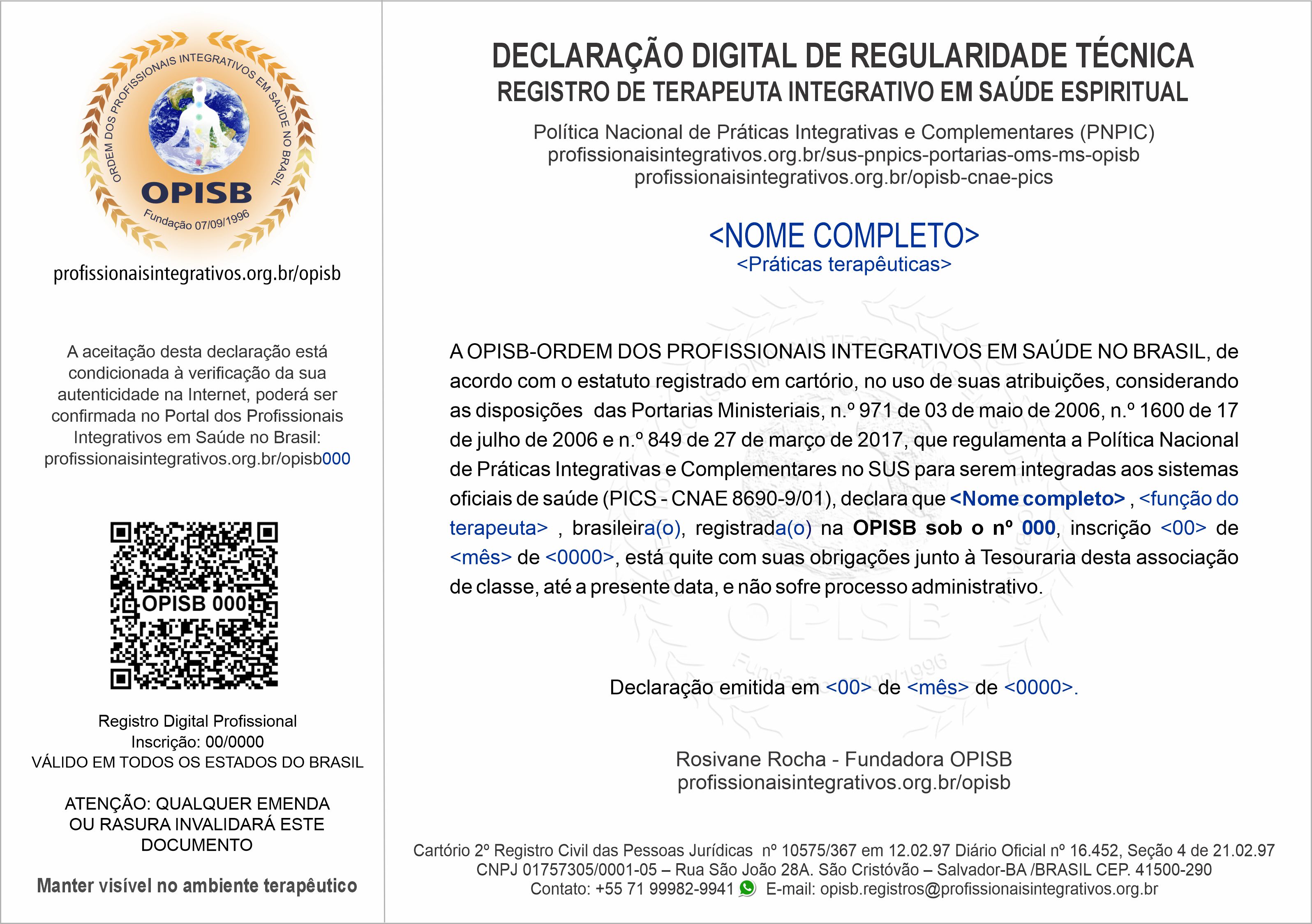 OPISB 000 Declaração Digital de Regularidade Técnica