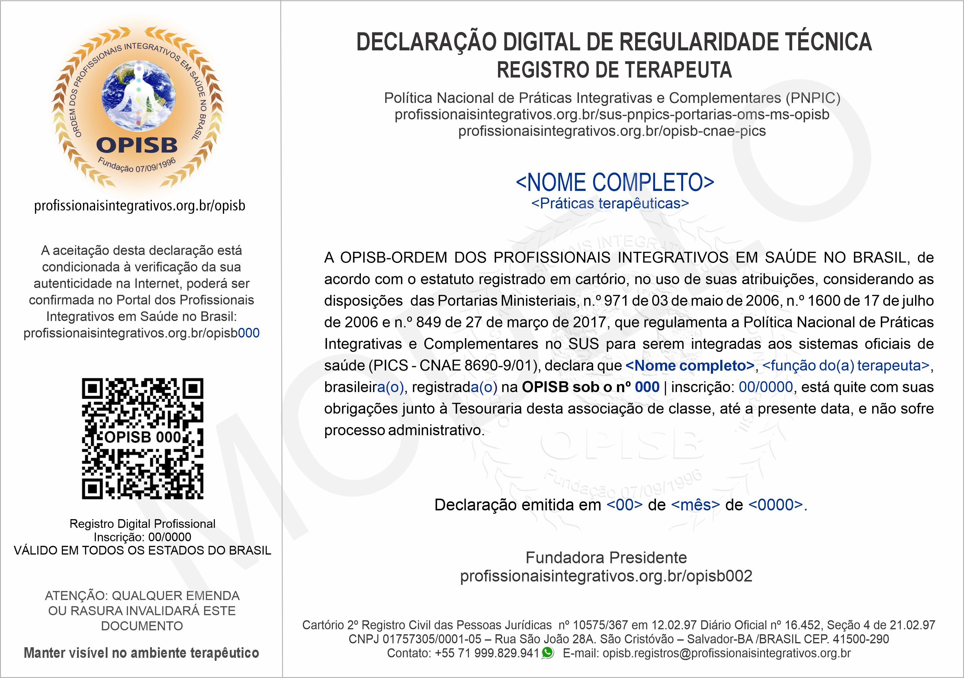 OPISB 000 Declaração Digital de Regularidade Técnica