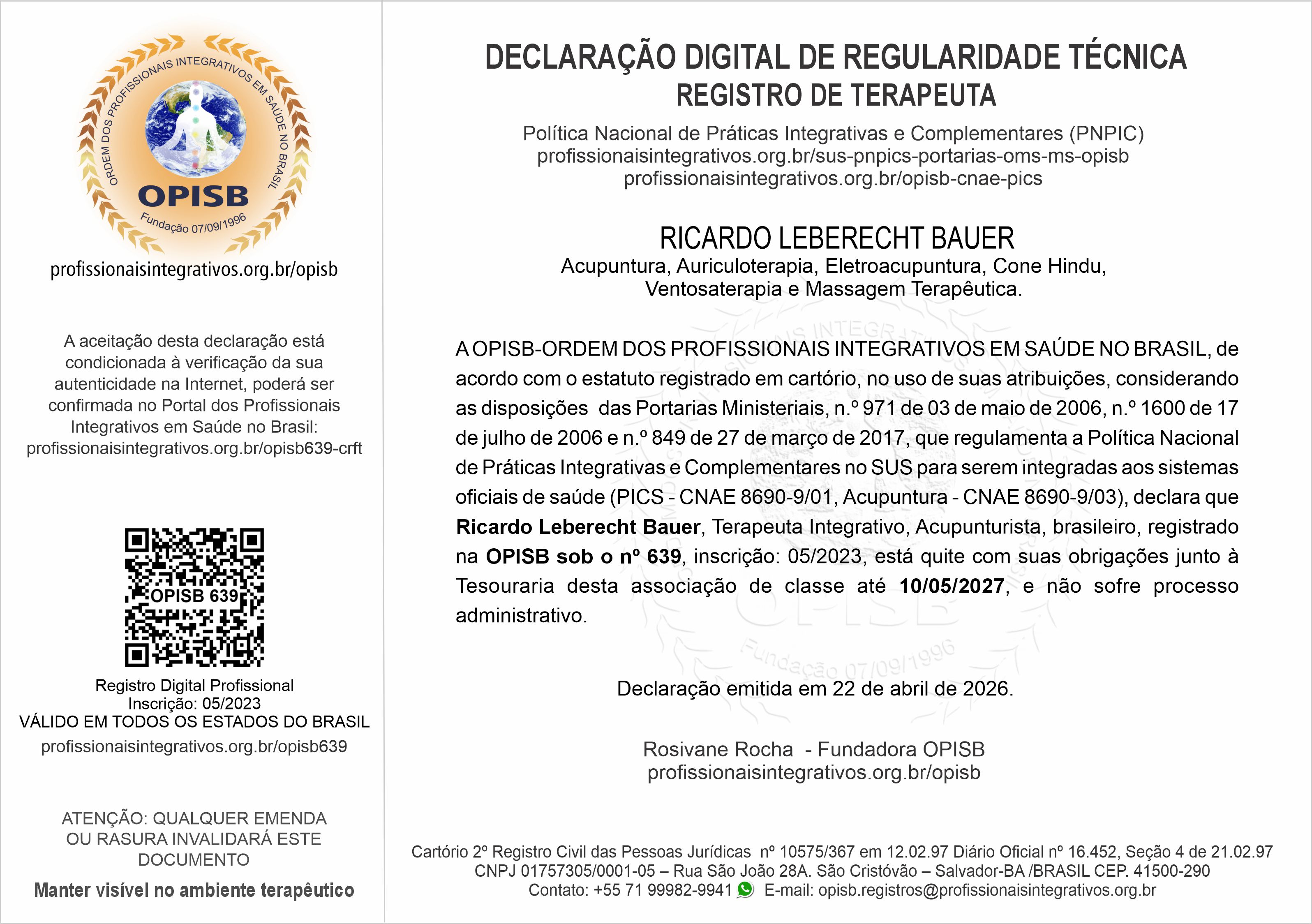 OPISB 639 Ricardo Leberecht Bauer Declaração Digital de Regularidade Técnica