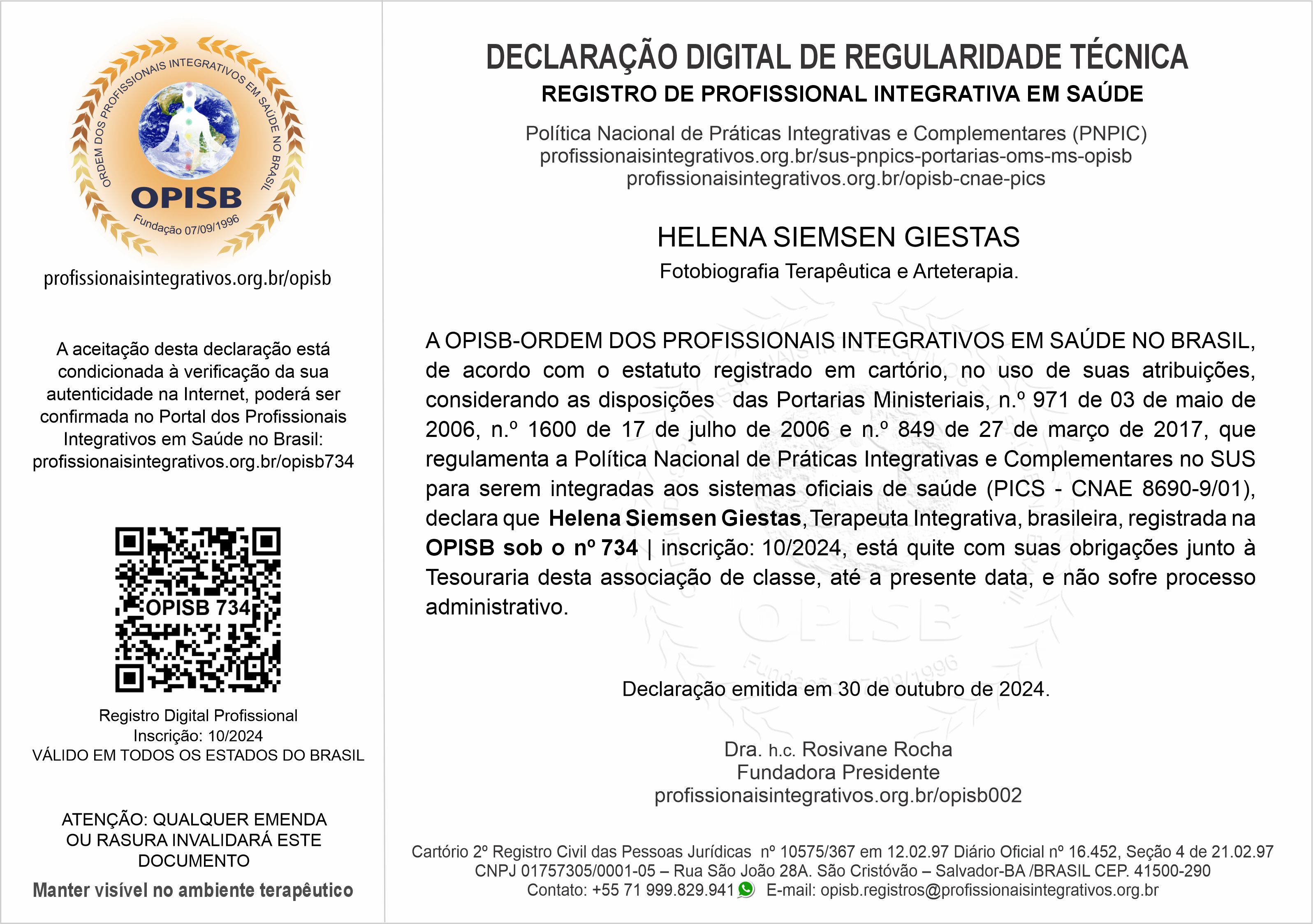 OPISB 734 Helena Giestas Declaração Digital de Regularidade Técnica
