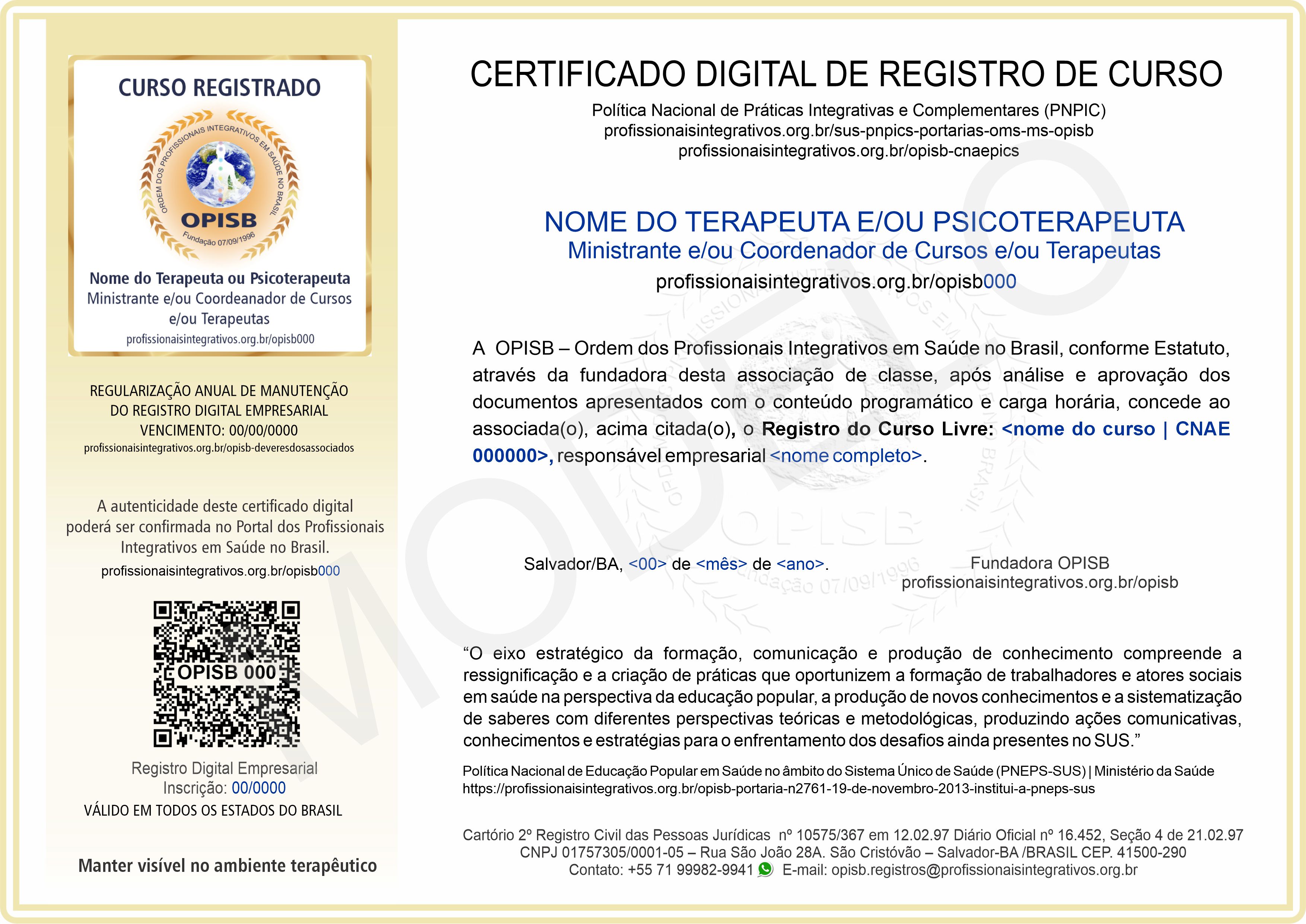 OPISB 000-empresa Certificado de Registro de Cursos