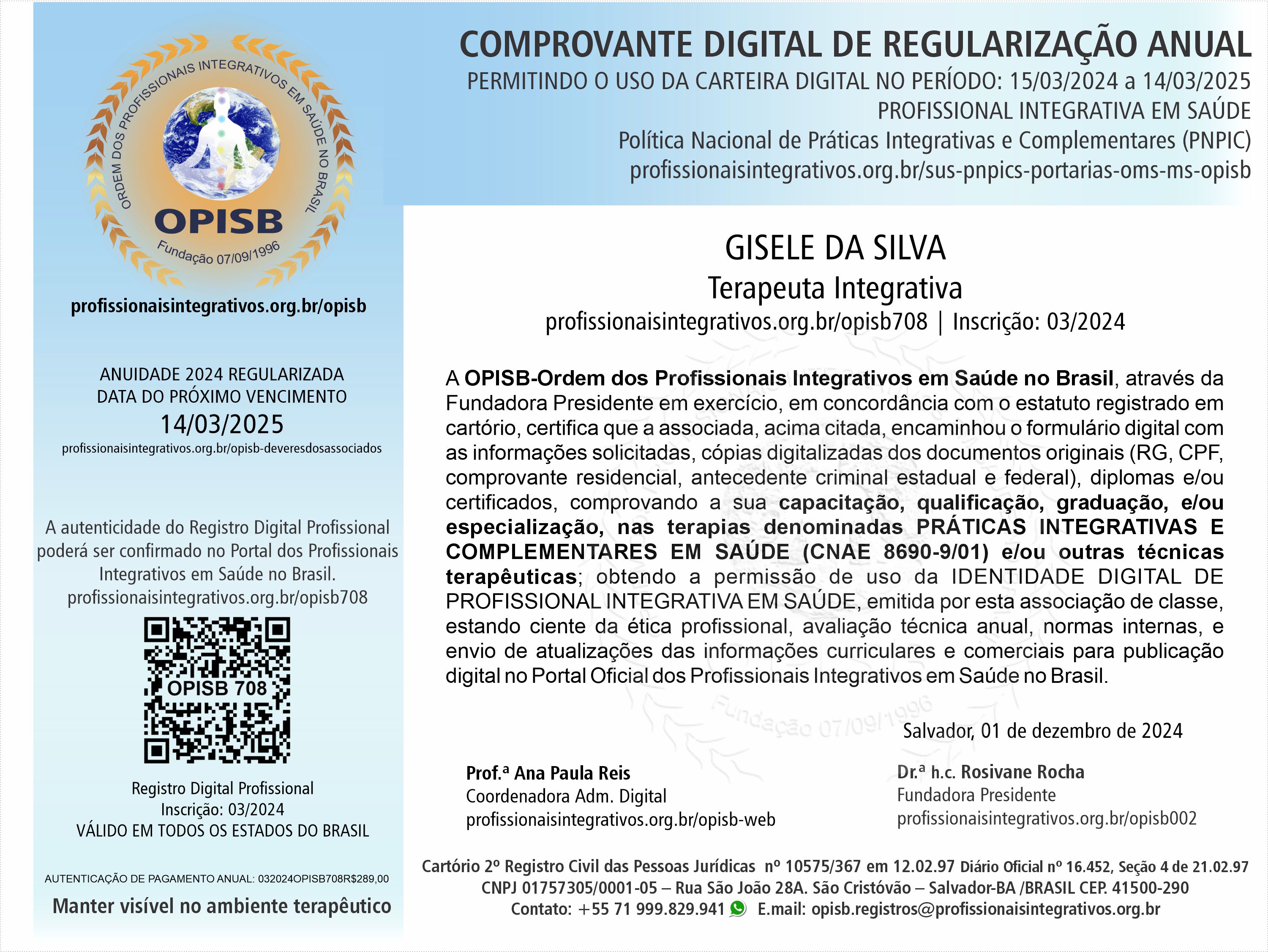 OPISB 708 Comprovante Digital de Regularização 