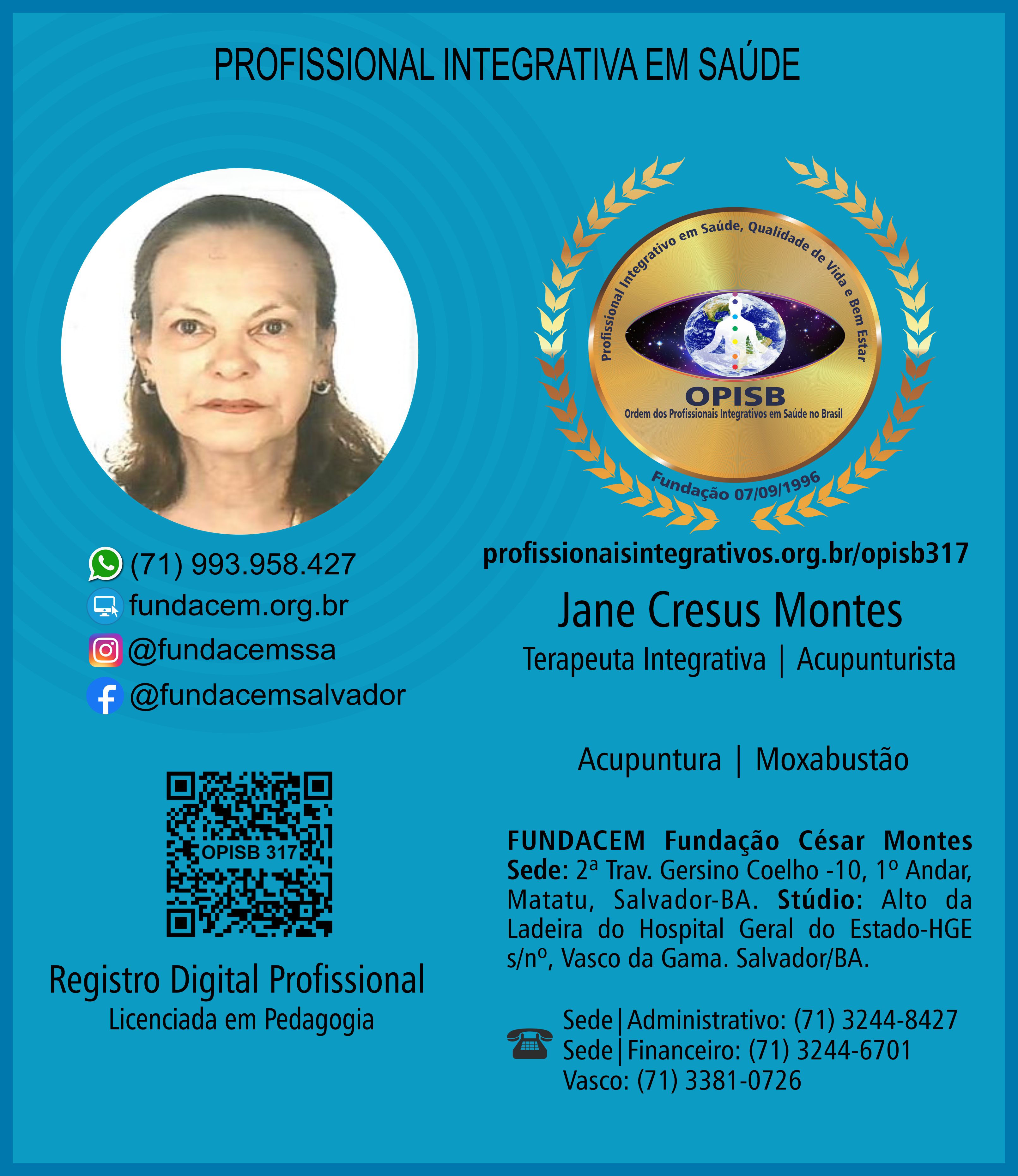 OPISB 317 Jane Cresus Montes | Terapeuta Integrativa - Acupunturista