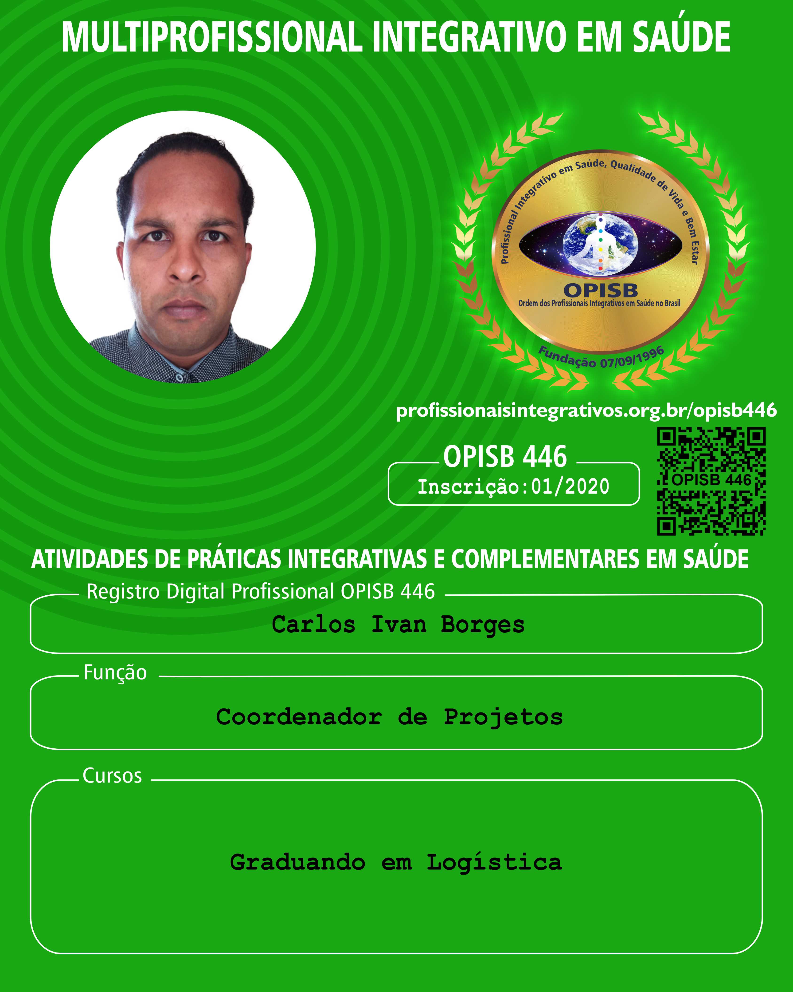 OPISB 446 CARLOS IVAN BORGES CARTÃO DE DIVULGAÇÃO MULTIPROFISSIONAL INTEGRATIVO EM SAÚDE frente