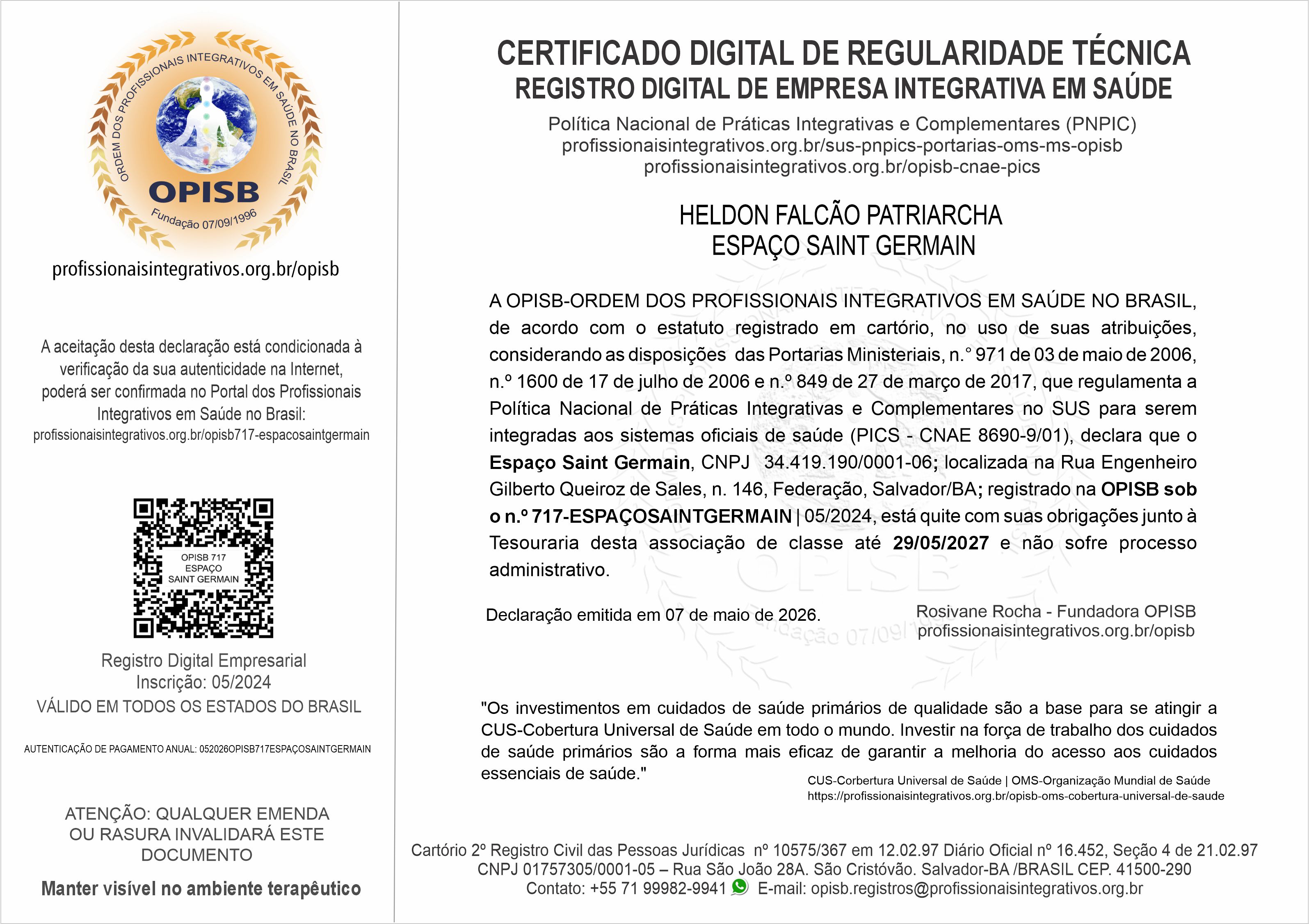 OPISB  717-Espaço Saint Germain Digital de Regularidade Técnica