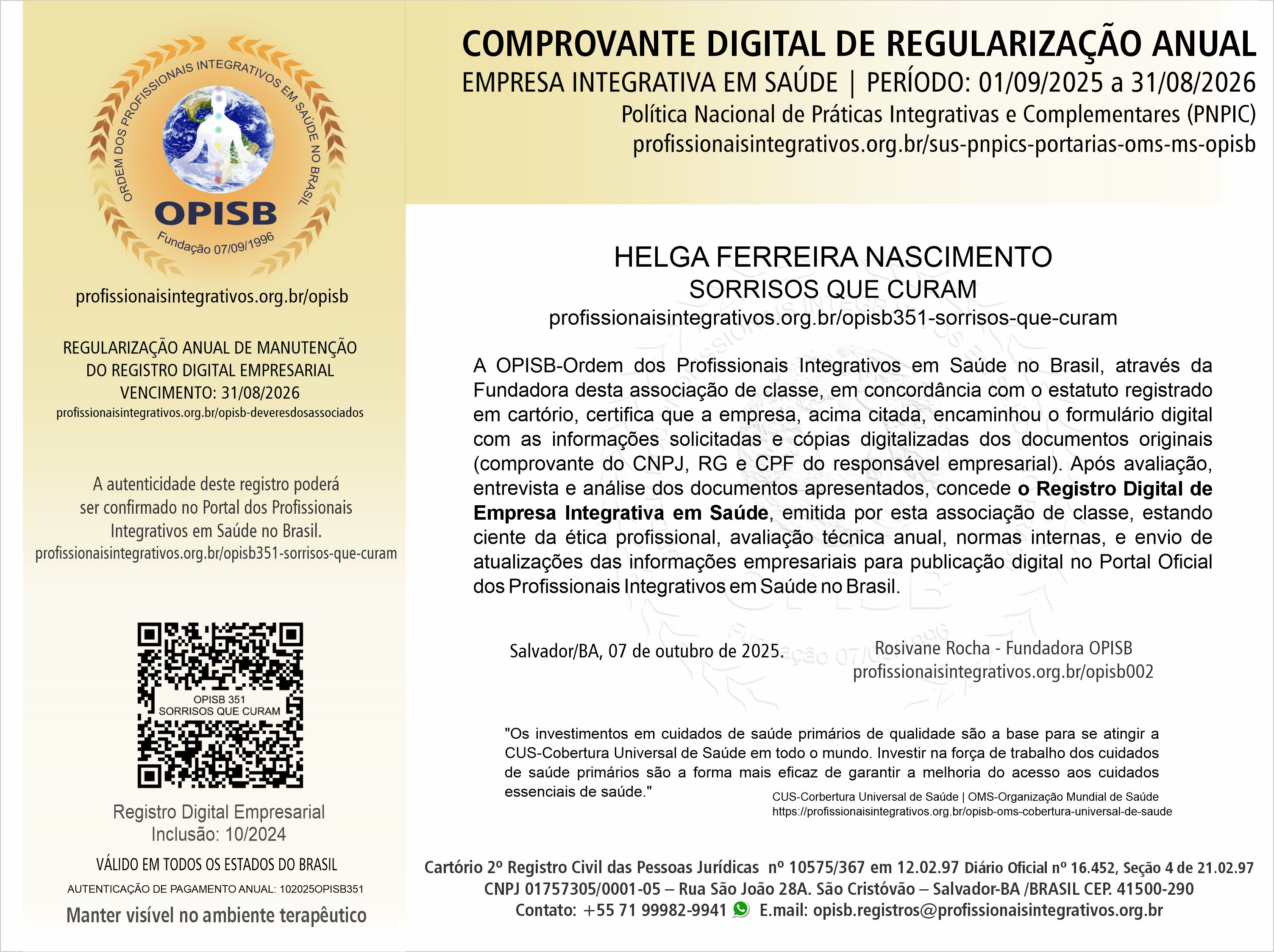 OPISB 351-SORRISOS QUE CURAM Comprovante Dig de Regularização Anual