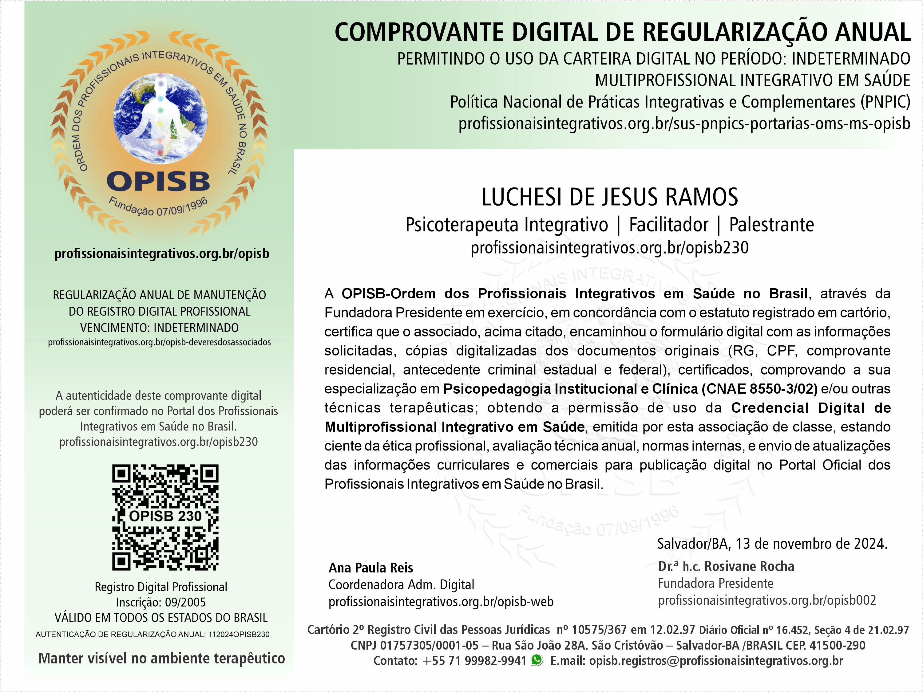 OPISB 230 Comprovante Digital de Regularização Anual