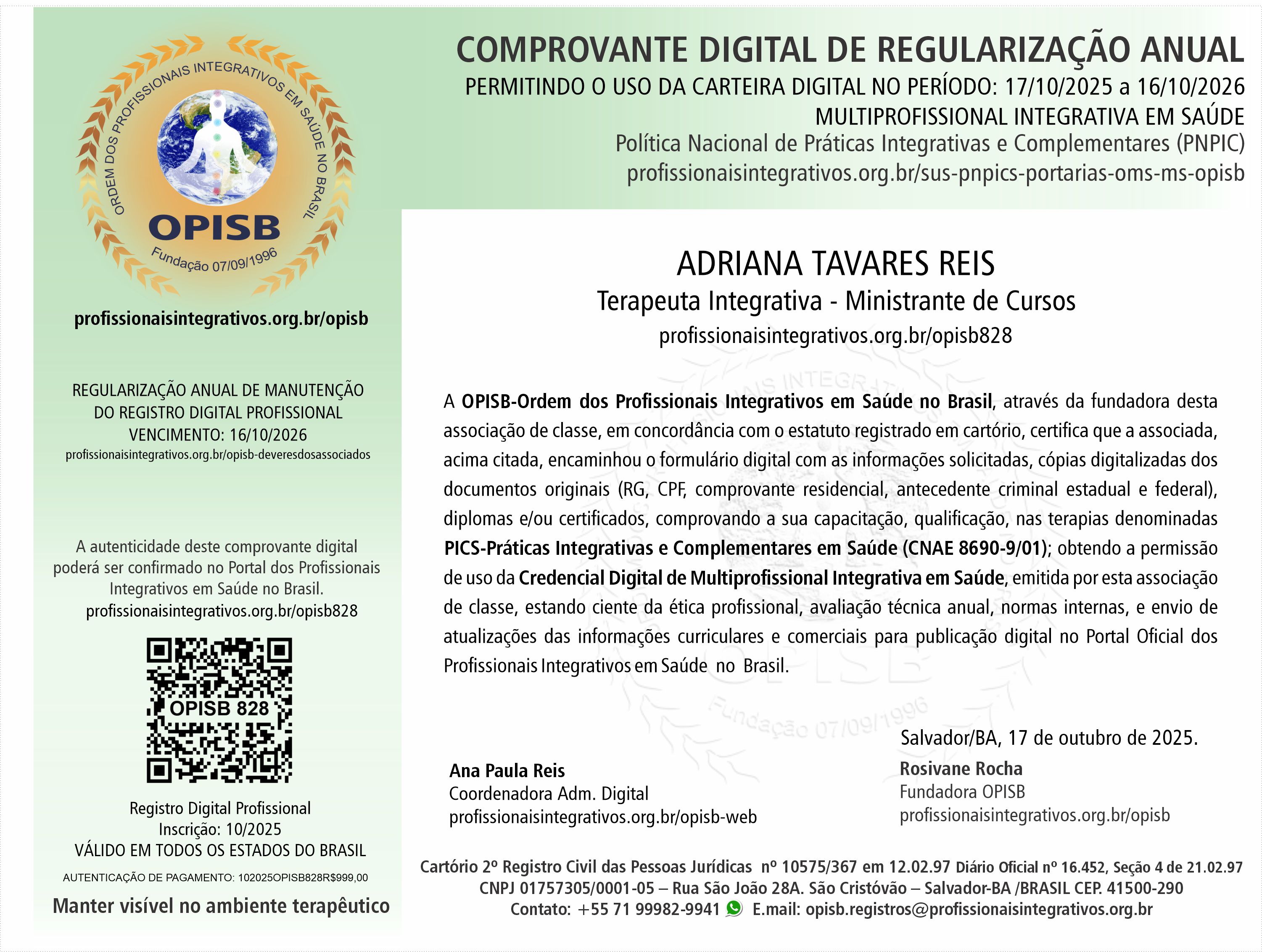 OPISB 828 Adriana Tavares Comprovante Digital de Regularização Anual