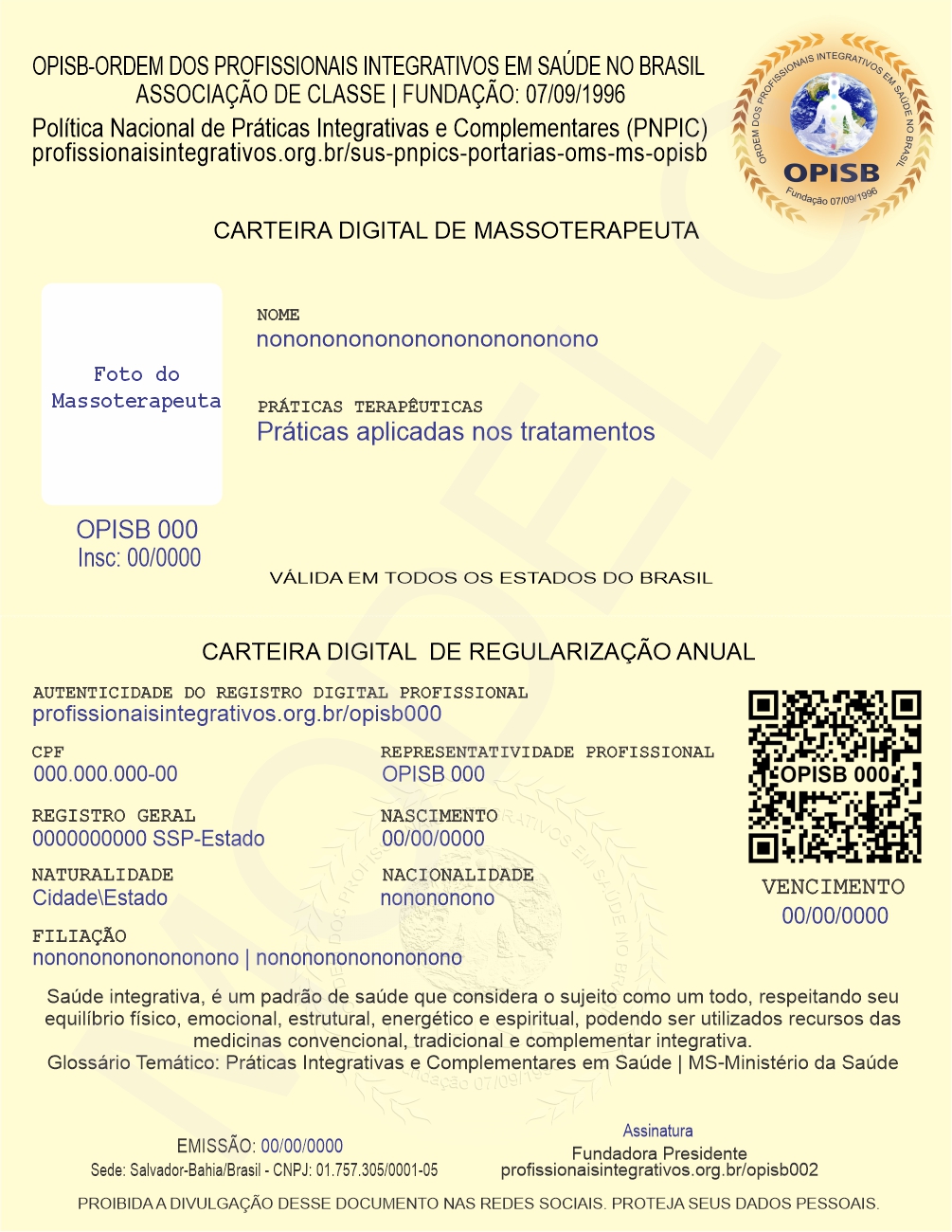 OPISB 000 Carteira Digital de Massoterapeuta
