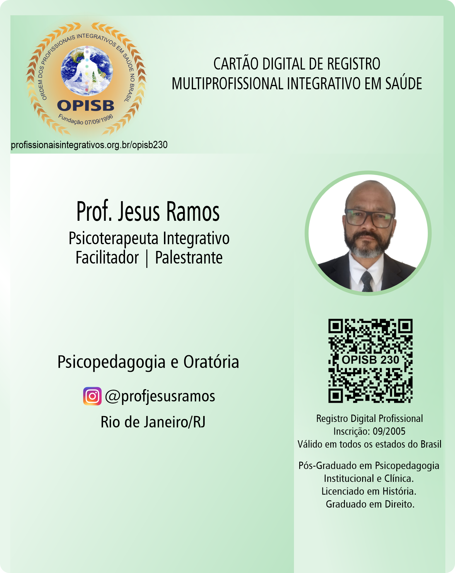 OPISB 230 Prof. Jesus Ramos Cartão Digital de Registro Rio de Janeiro