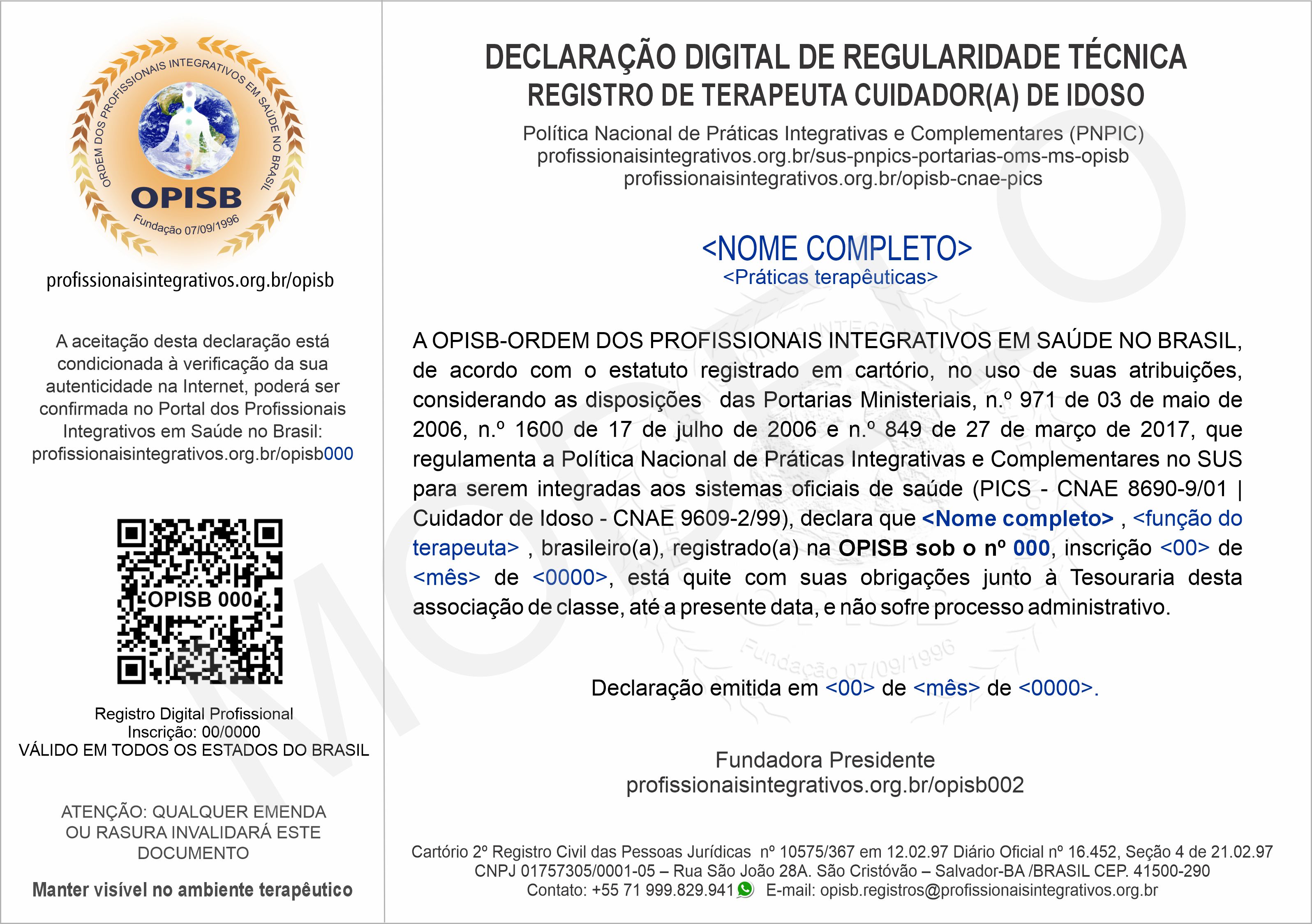 OPISB 000 Declaração Digital de Regularidade Técnica