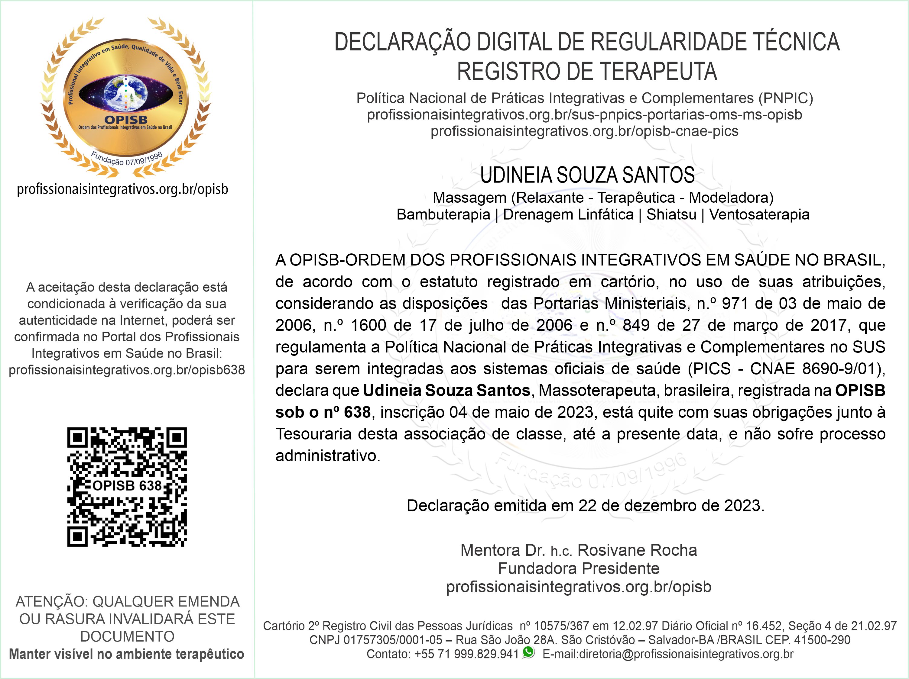 OPISB 638 Declaração Digital de Regularidade Técnica