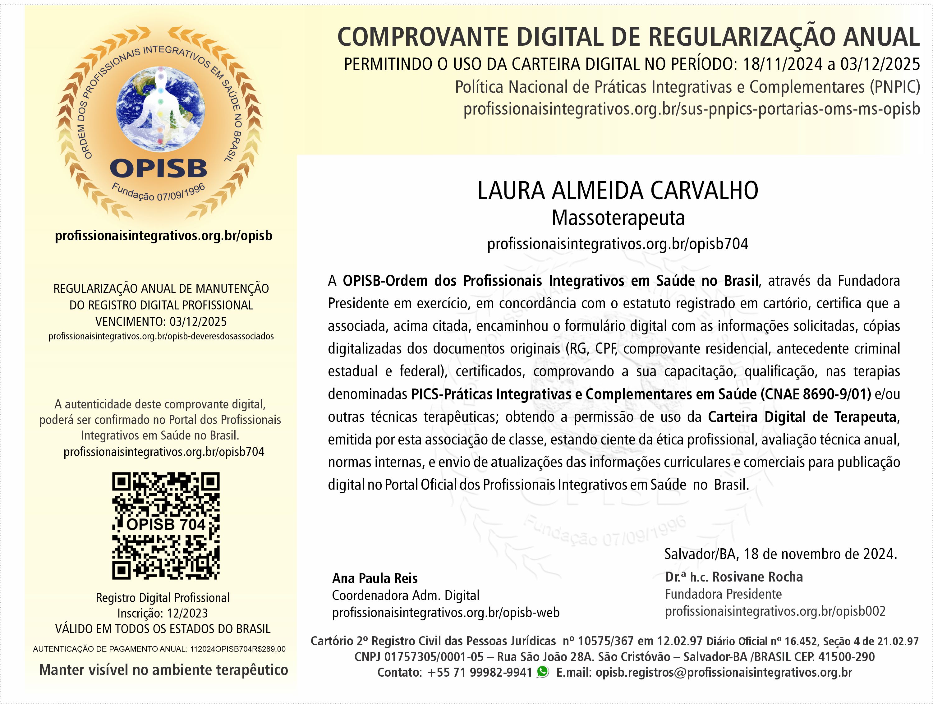 OPISB 704 Laura Almeida Comprovante Digital de Regularização Anual