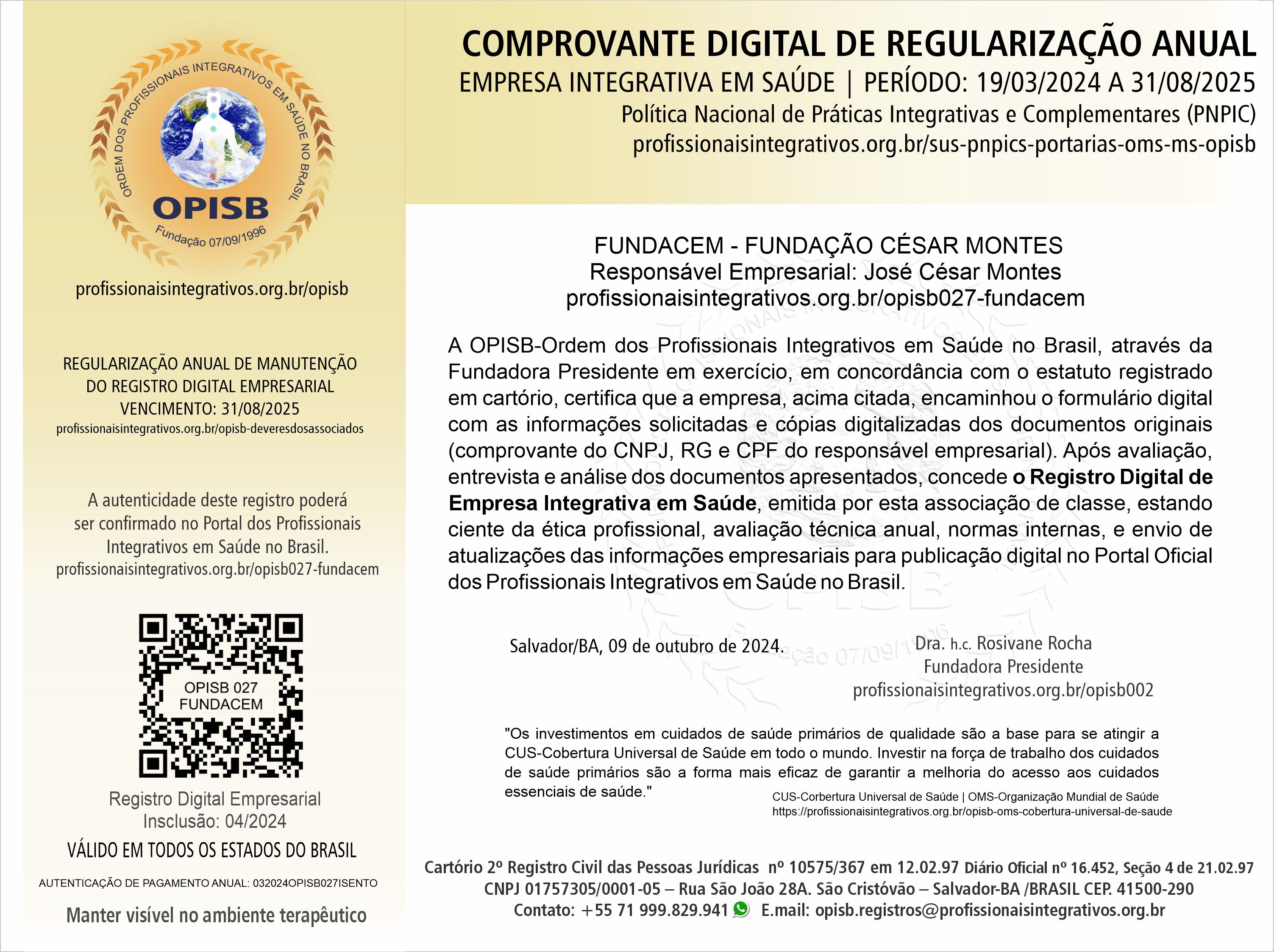OPISB 027-FUNDACEM Comprovante Digital de Regularização Anual