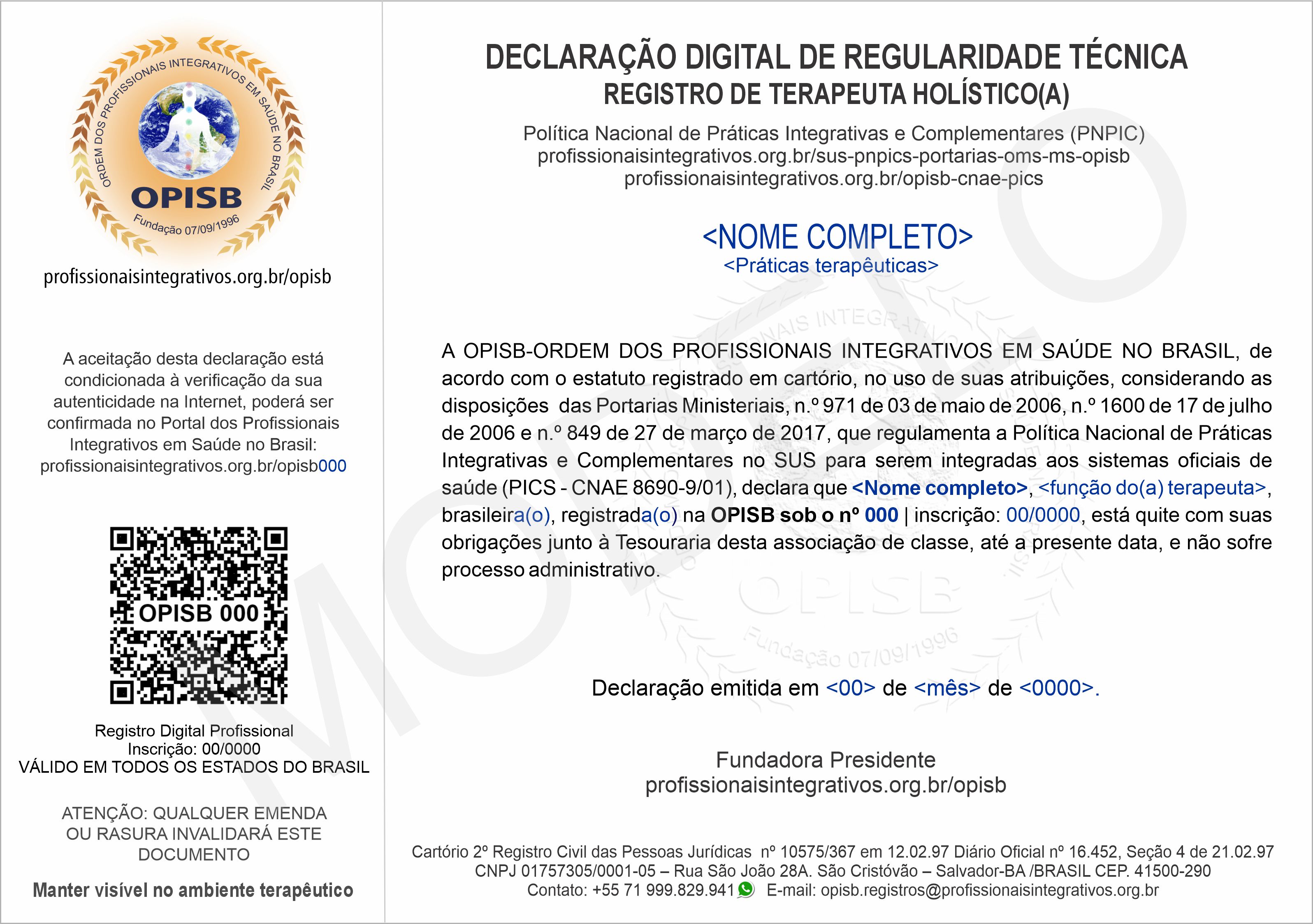 OPISB 000 Declaração Digital de Regularidade Técnica