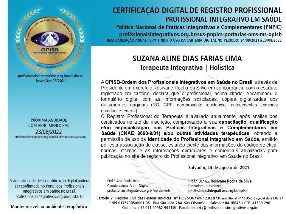 OPISB 610 SUZANA ALINE DIAS FARIAS LIMA CERTIFICAÇÃO ANUAL  AGO_2021 a AGO_2022